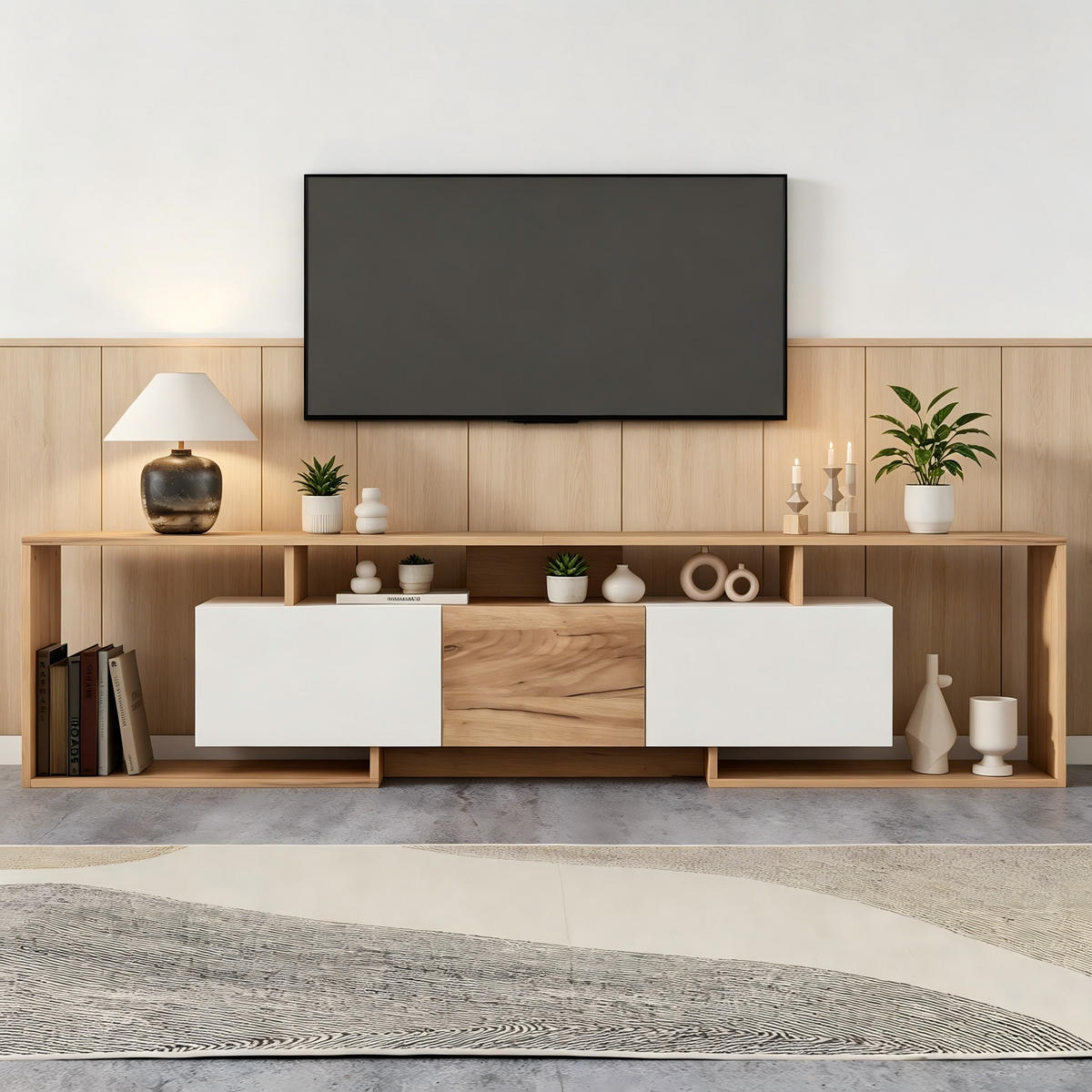 TV-ELEMENTLOWBOARD 180x30x49cm WeißNaturholz für 85ZollTV PushtoOpen - Naturfarben, Holz (39.5/16/99.01cm) - Raelunyi