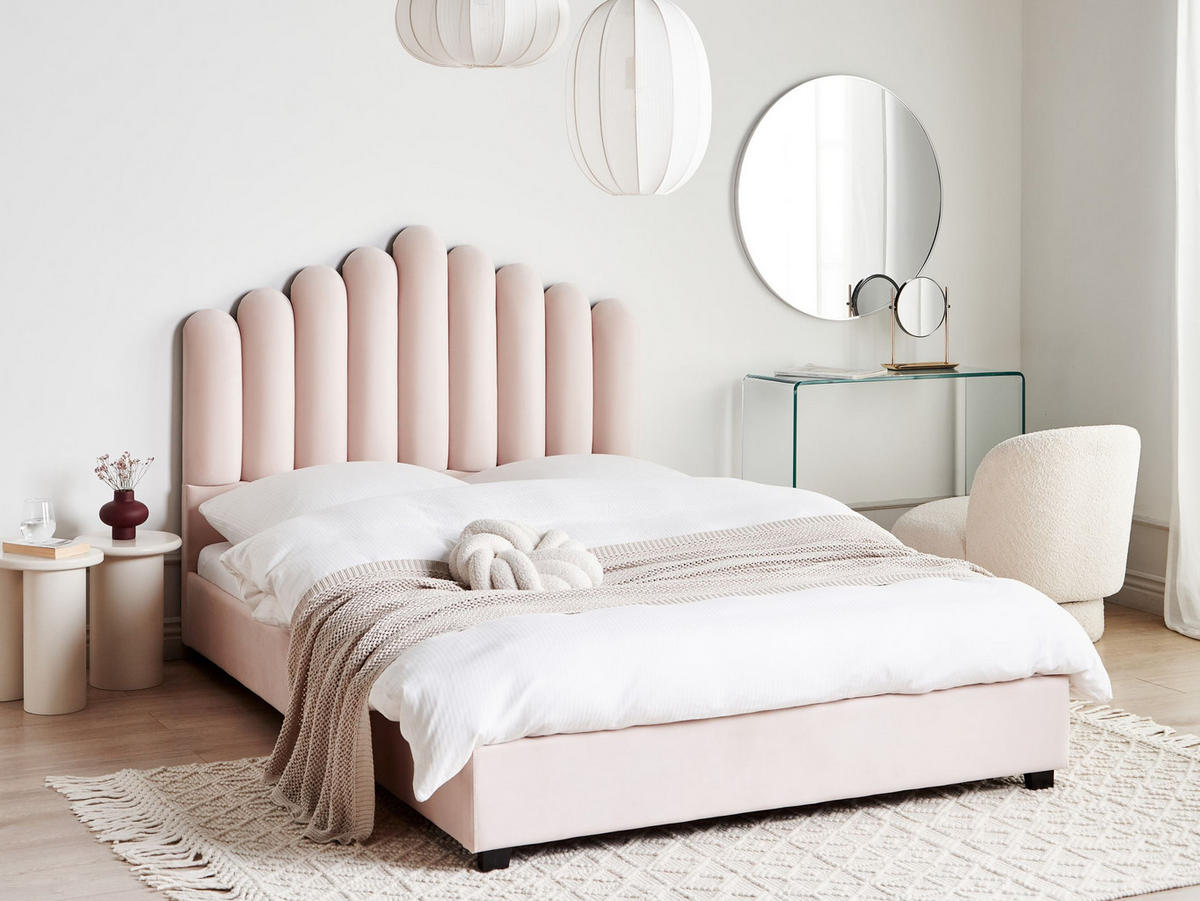 BETT mit Lattenrost 140/200 cm Pastellrosa Vincennes - Pink/Schwarz, Textil (140/200cm) - Beliani