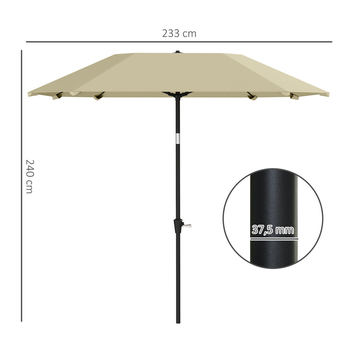 SONNENSCHIRM Ø233 cm - Beige, Kunststoff (233/233cm) - Outsunny