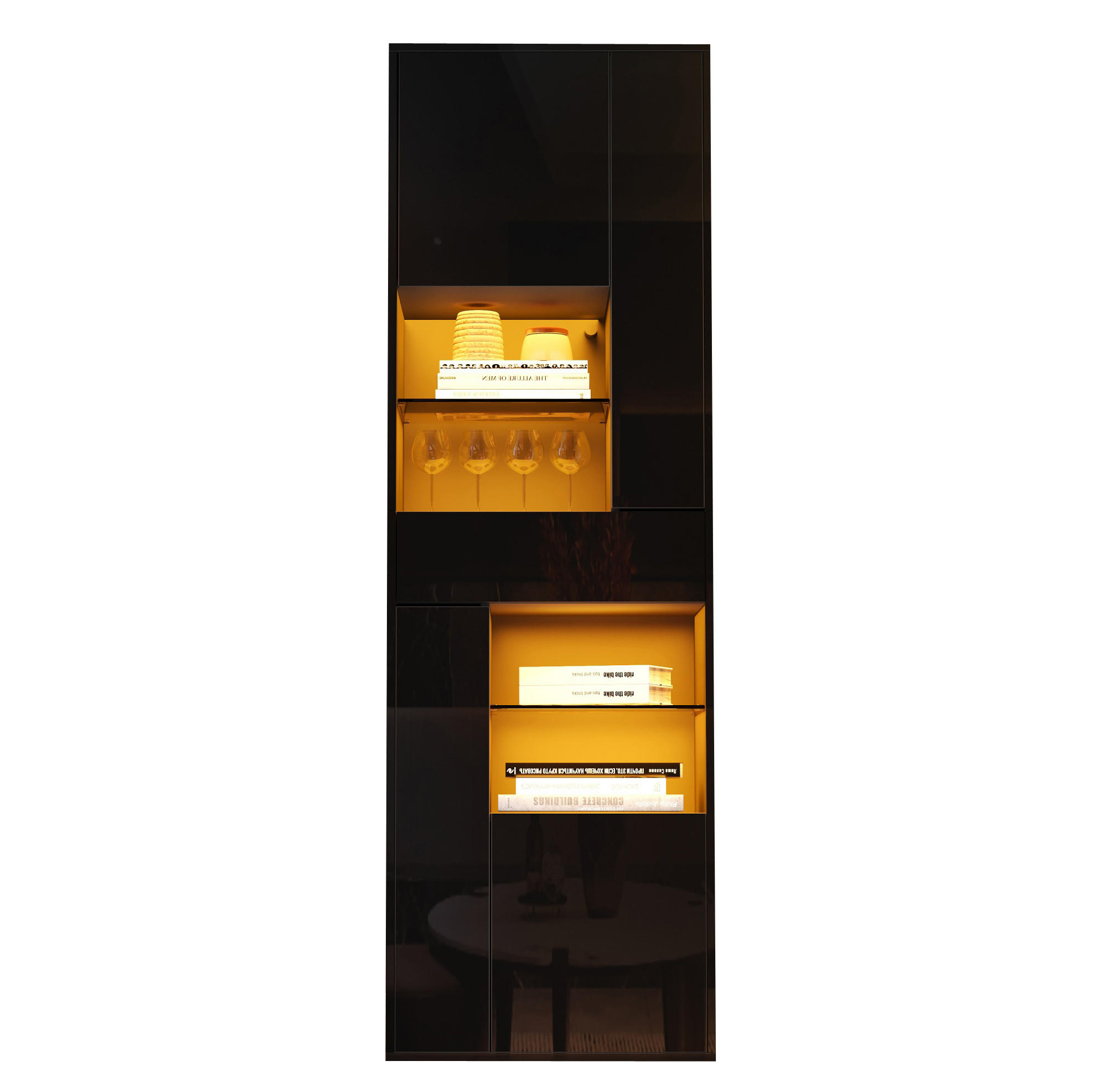 VITRINE 55/38/170 cm schwarz aus Spanplatte mit LED und Hochglanzfront - Schwarz, Holzwerkstoff (55/170/38cm) - OKWISH