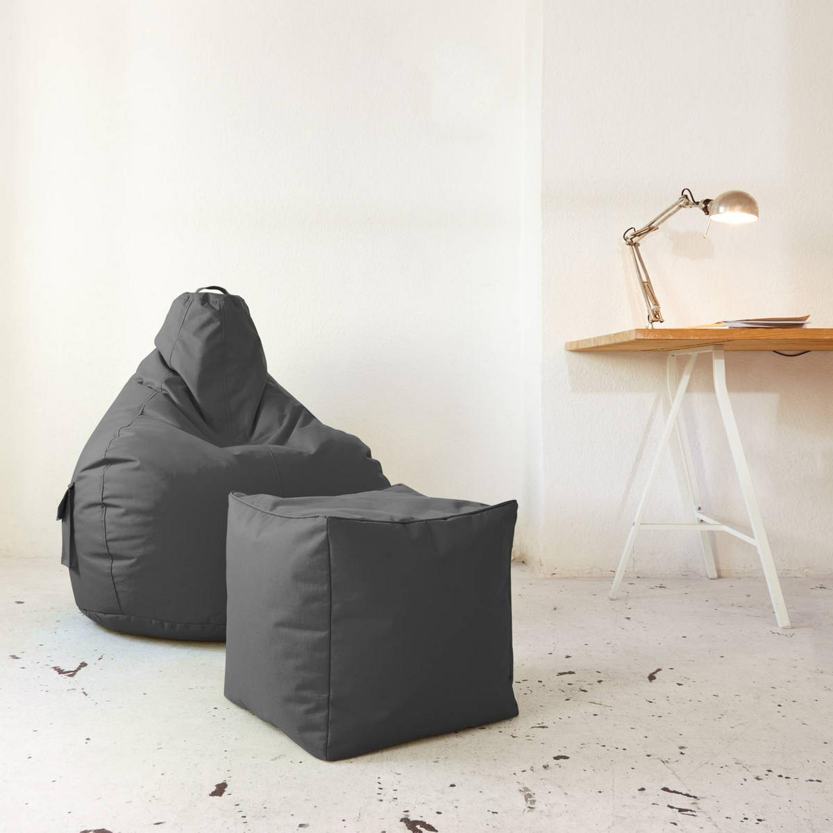 SITZSACK-HOCKER Pouf "Cube" 40x40x40cm - Grau, Textil (40/40/40cm) - Green Bean