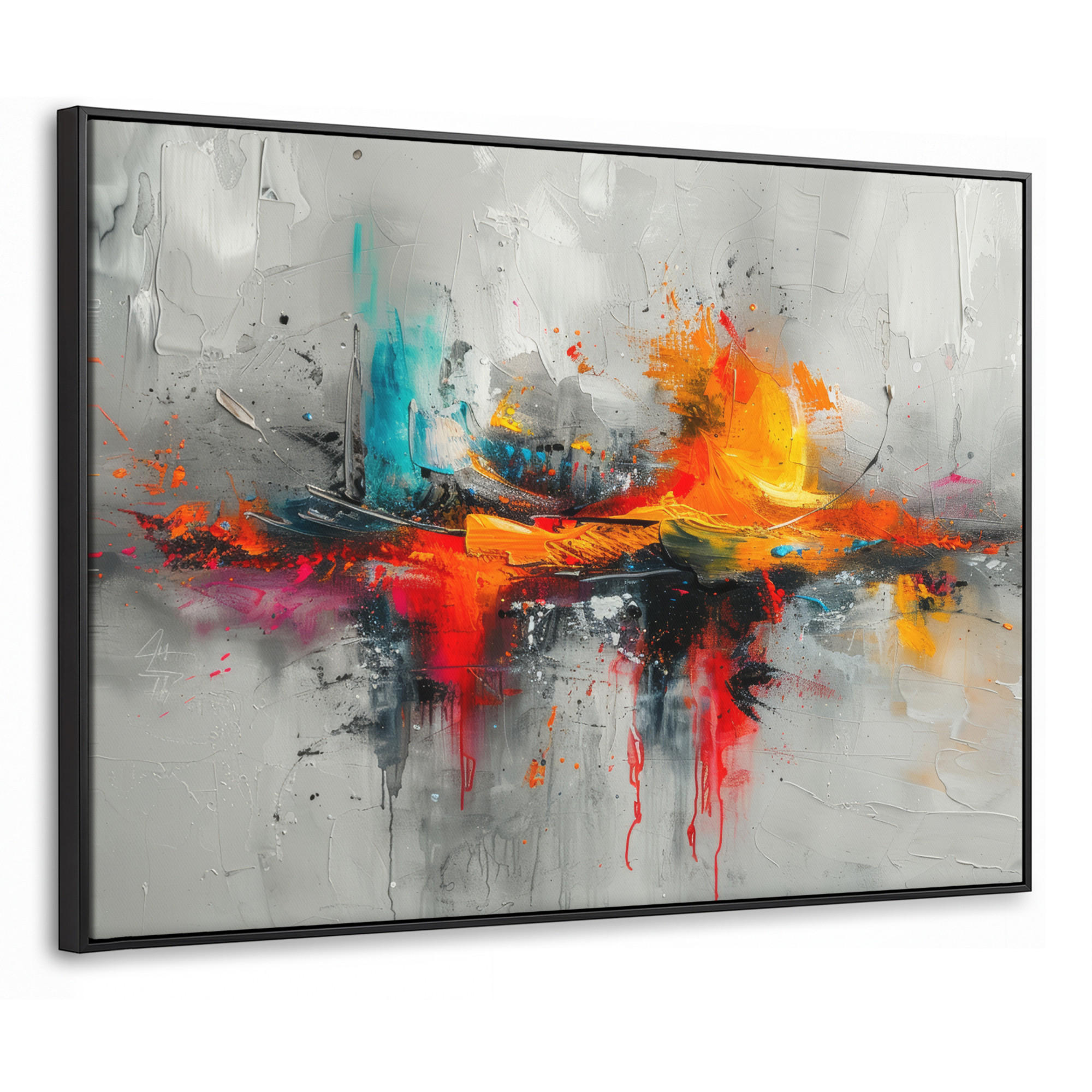 LEINWAND Bilder mit Rahmen - Moderne Kunst - Orange - Grau - Abstrakt - 100x70 - Hellgrau, Textil (100/70cm) - MuchoWow