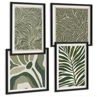 BILDER SET 4er Set - 50x50 cm & 40x60 cm Schwarzer Rahmen - Blattmuster und wellenförmige Formen - Schwarz, Kunststoff (50/50cm) - TULUP