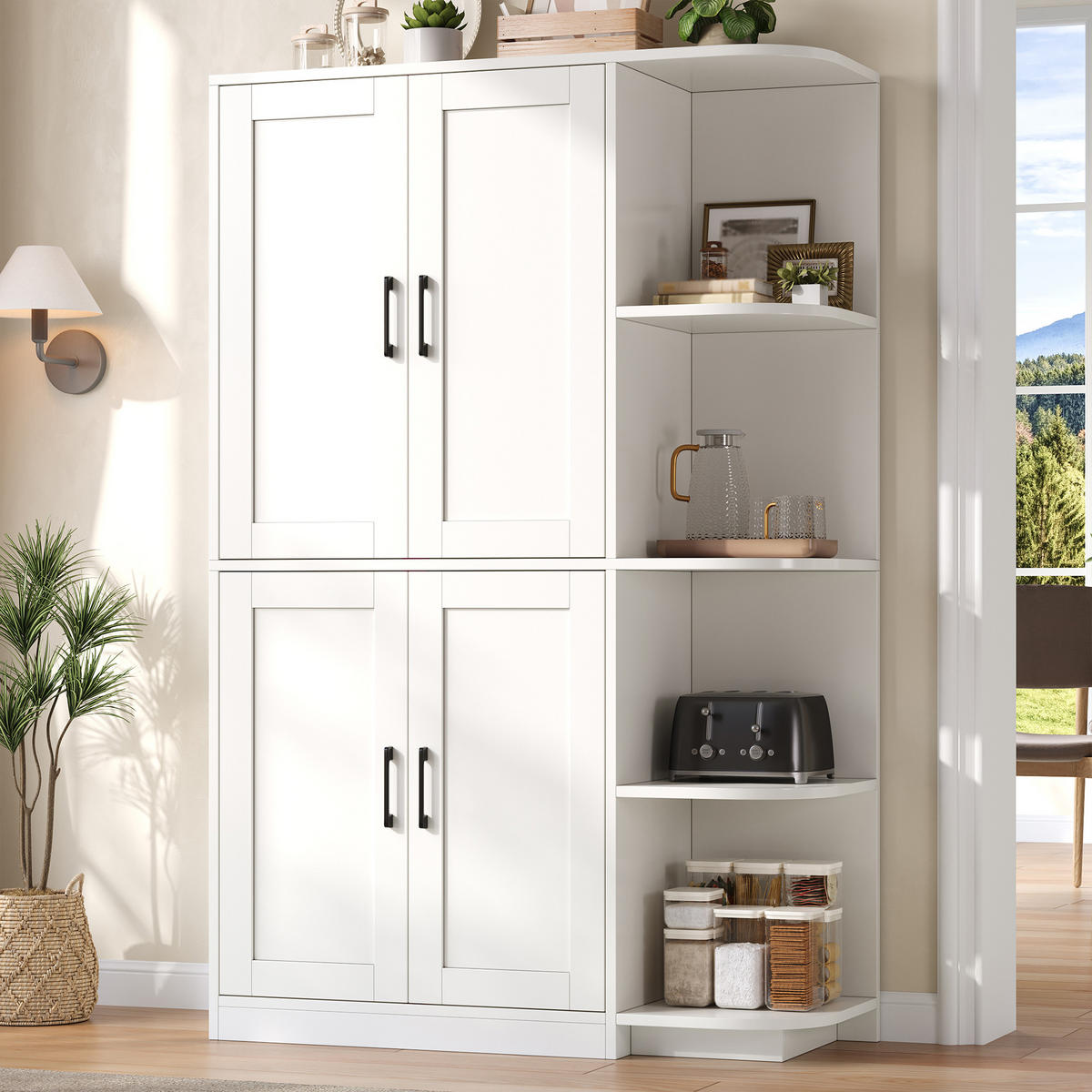 MEHRZWECKSCHRANK DE-38697 103/40/163 cm 4 Türen und 4 offene Fächer Weiß - Weiß, Holzwerkstoff (103/163/40cm) - ComfortXL