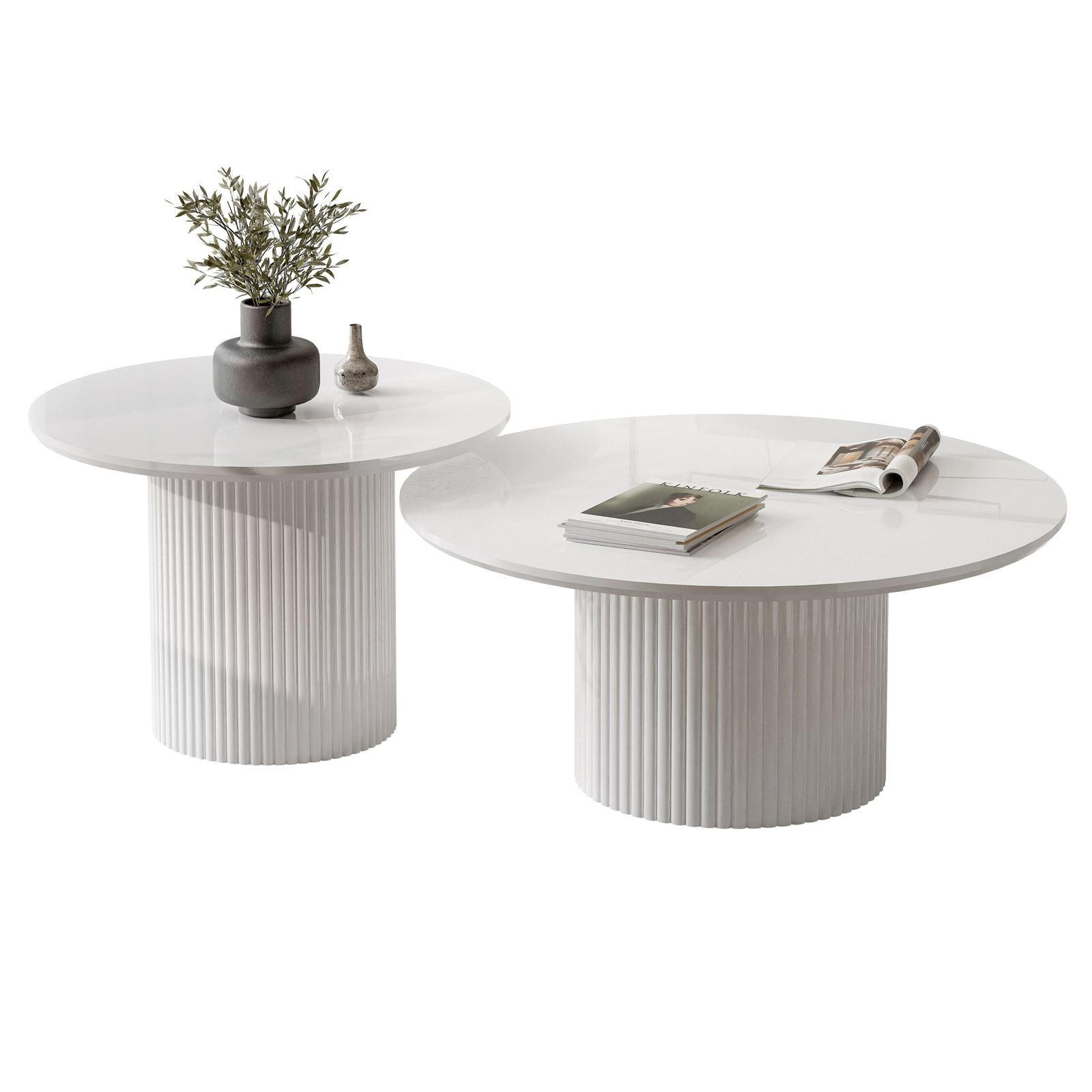 COUCHTISCH-SET OVI mit geriffeltem Sockel - Weiß, Holzwerkstoff (80/80/42cm) - Lookway