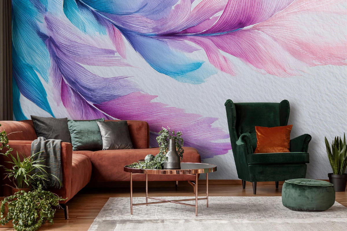 FOTOTAPETE Federn Abstrakt Lila 200x140 cm - Multicolor, Papier (200/140cm) - Wallarena
