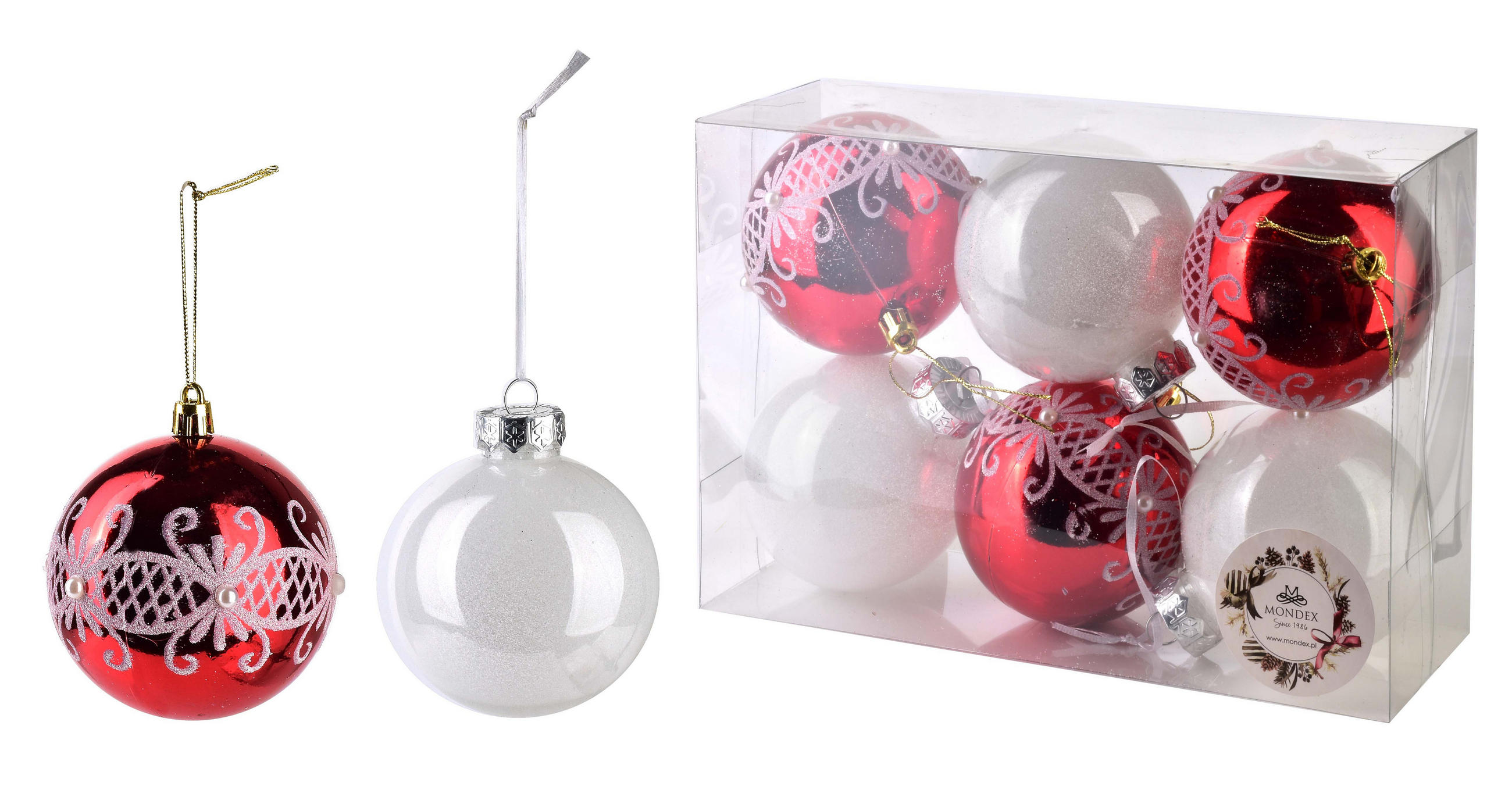 Mondex Christbaumkugel-Set Rot 7x8x8 cm