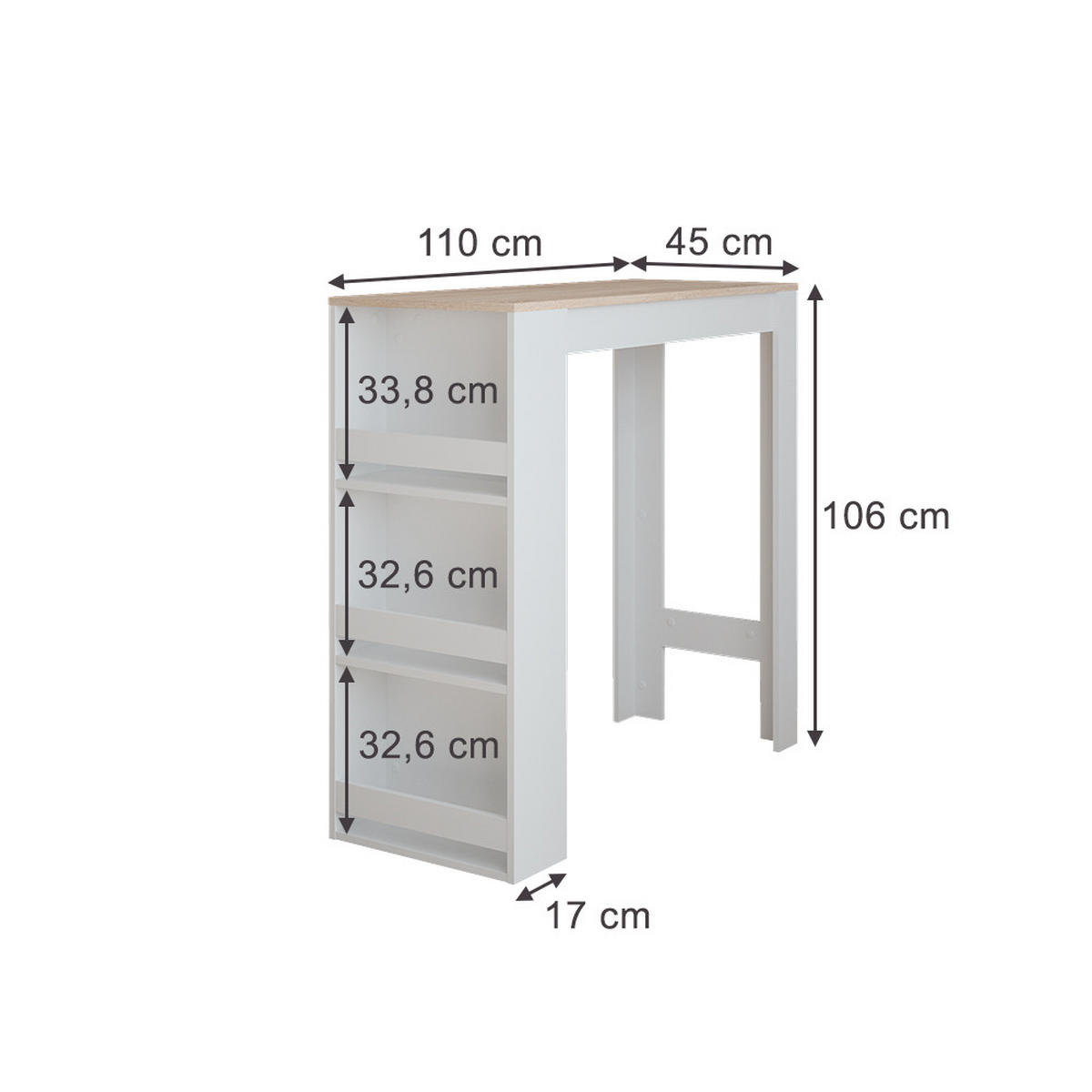 BAROVÝ STŮL Repose Bílá/Sonoma - bílá/Sonoma dub, kompozitní dřevo (110/45/106cm) - Vicco