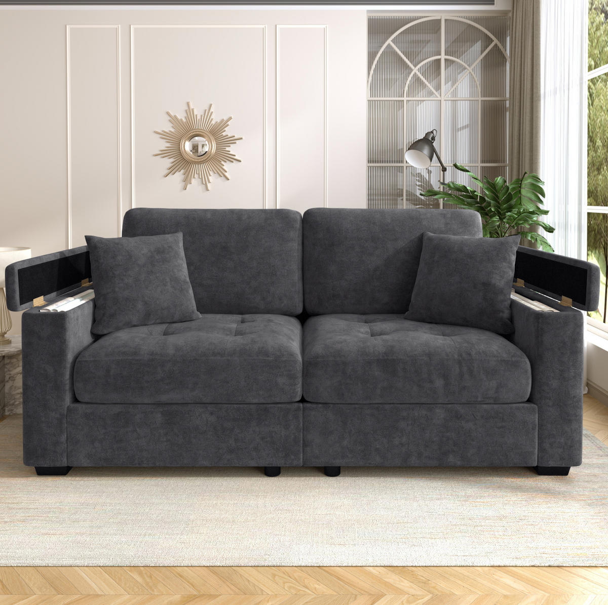 SOFA 2-Sitzer mit Stauraum Chenille Dunkelgrau - Dunkelgrau, Holzwerkstoff (180/84/81.5cm) - Meubliv