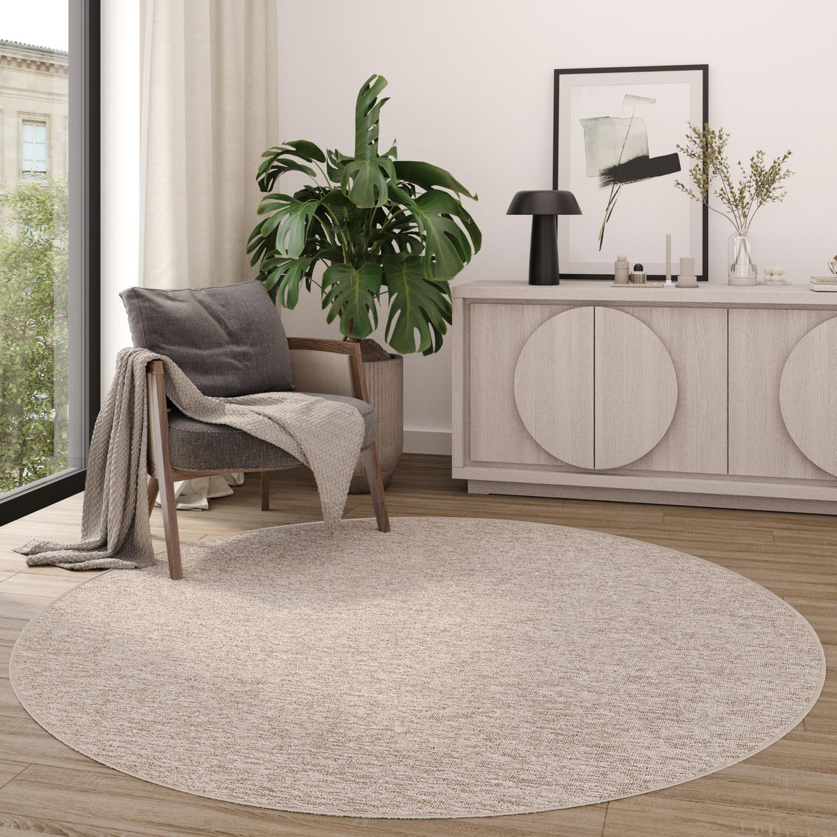 TEPPICH NIZZA Silber, rund 100/100 cm - Silberfarben, Textil (100/100cm) - Tapiso