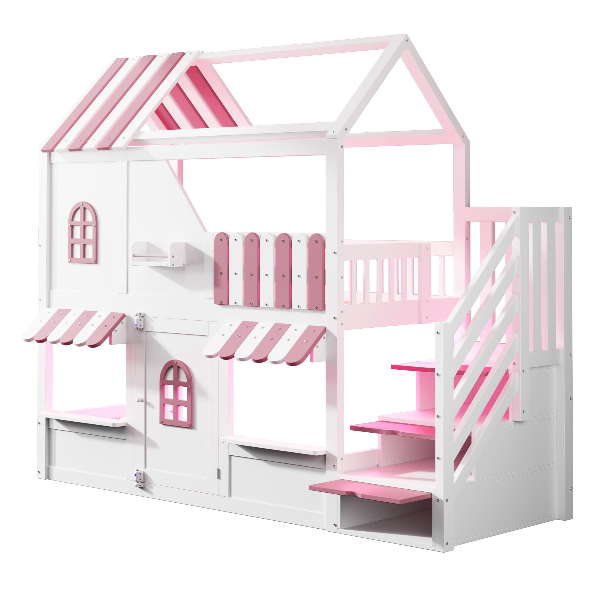 ETAGENBETT Hausdesign Weiß Rosa - Pink, Holz (90/200cm) - ComfortXL