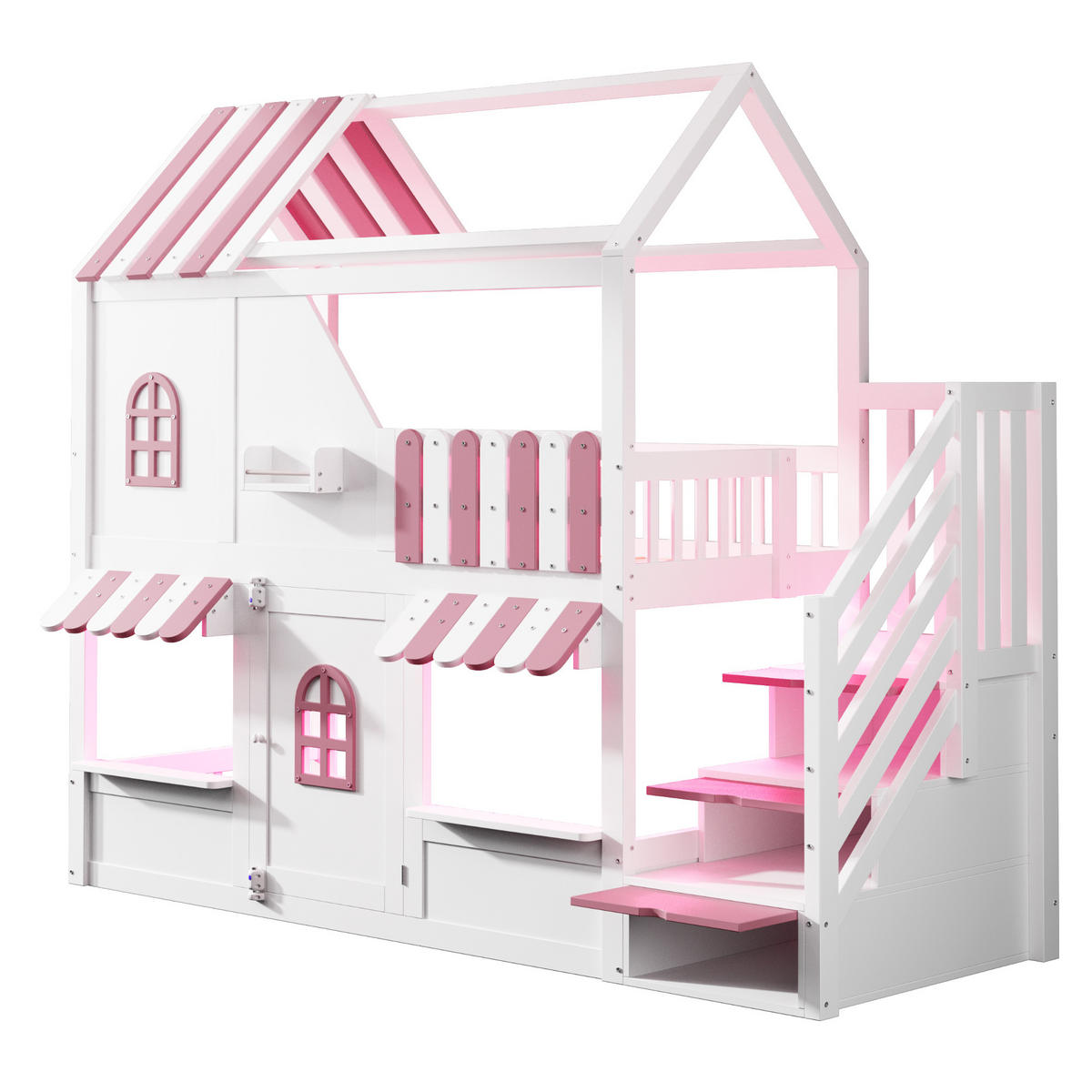 ETAGENBETT Hausdesign Weiß Rosa - Pink, Holz (90/200cm) - ComfortXL