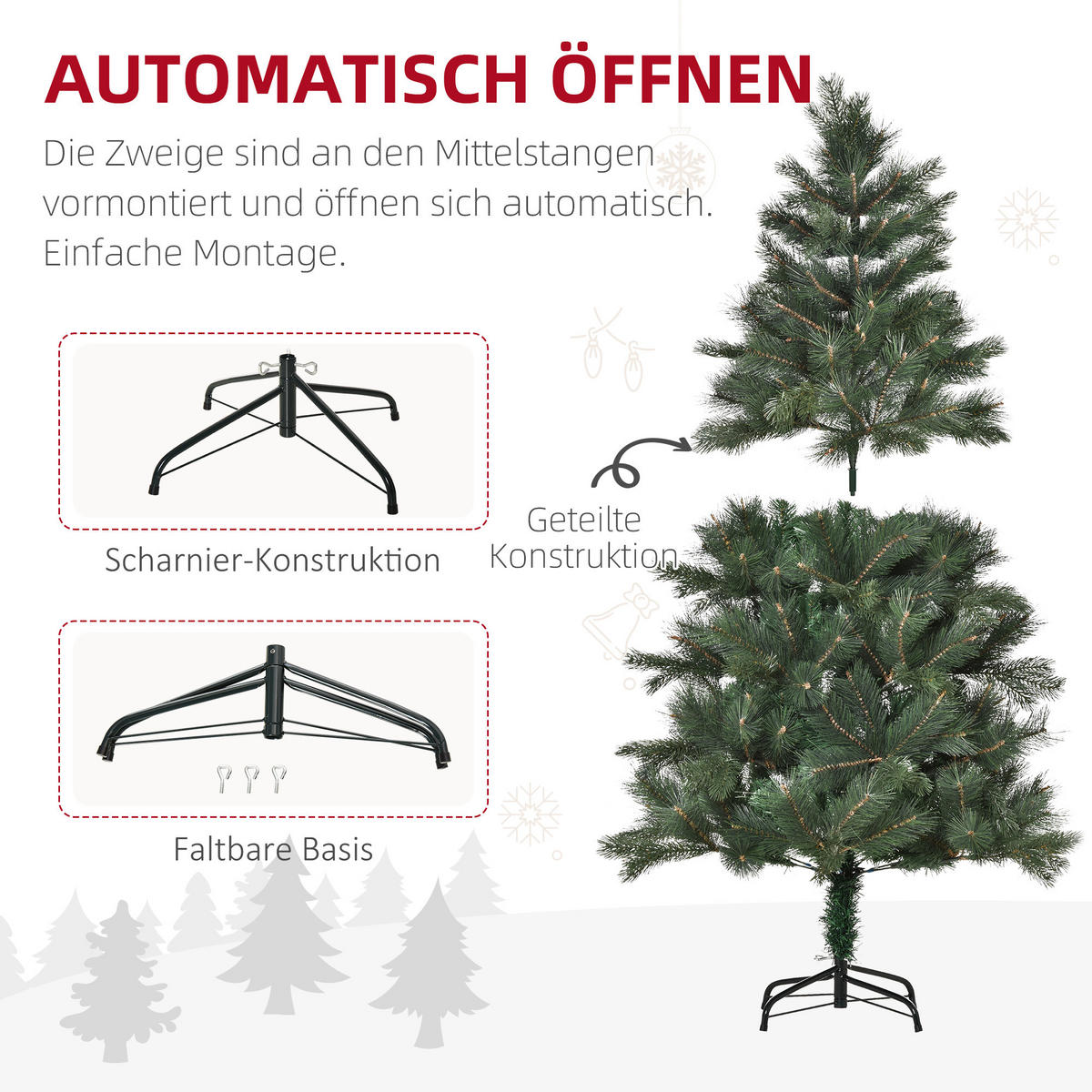 180 cm Weihnachtsbaum Künstlich Christbaum Dichte Zweige für Weihnachtsfest - Grün, Kunststoff (180cm) - HOMCOM