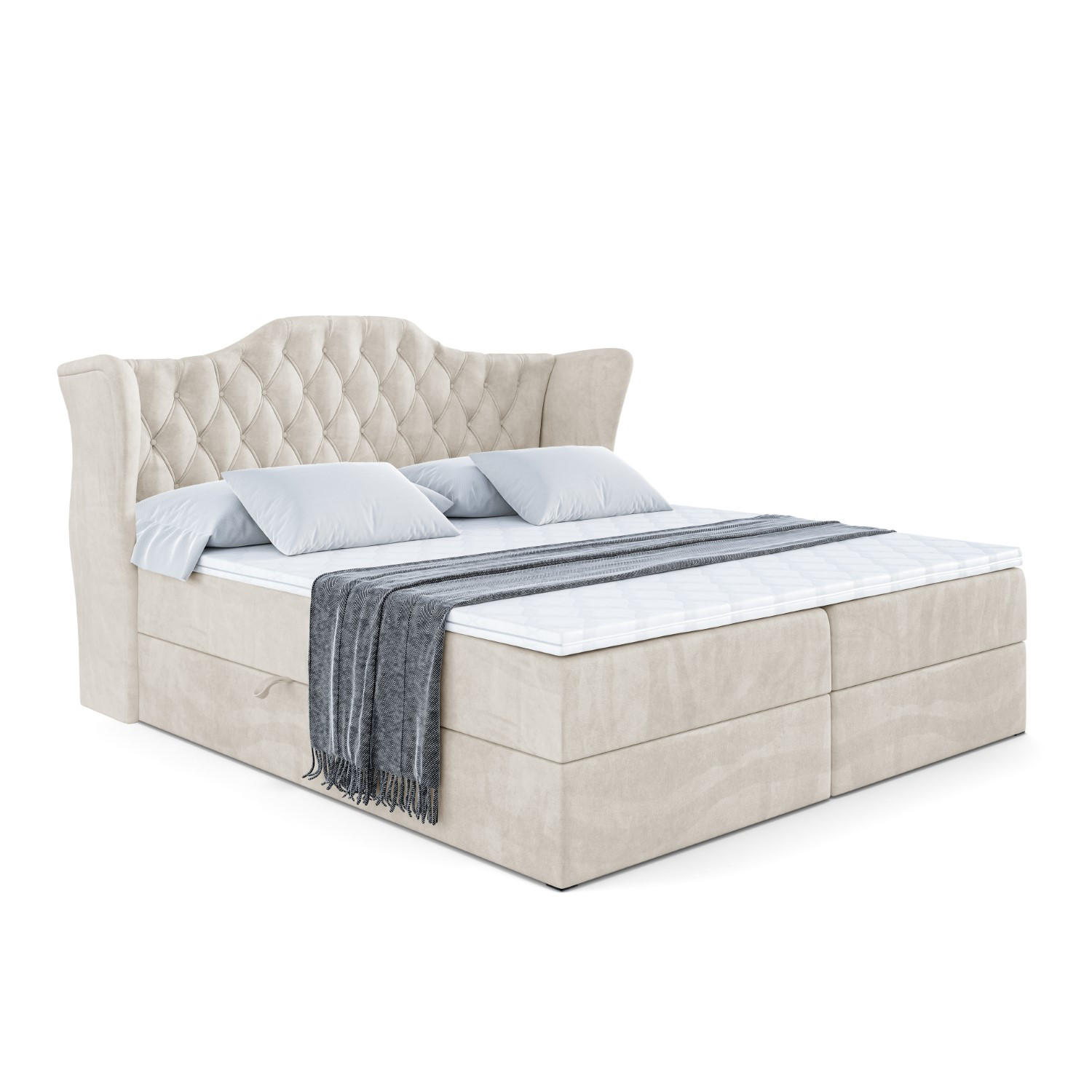 ALTDECOR AMERICKÁ postel s matrací H3 a lamelovým roštem – VILA – 200 x 200 cm, ecru