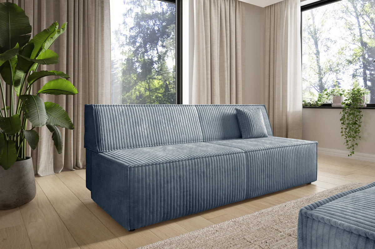 BETTSOFA TESSO Grau Kordstoff mit Schlaffunktion - Grau, Holz (202/74/94cm) - MASSENO