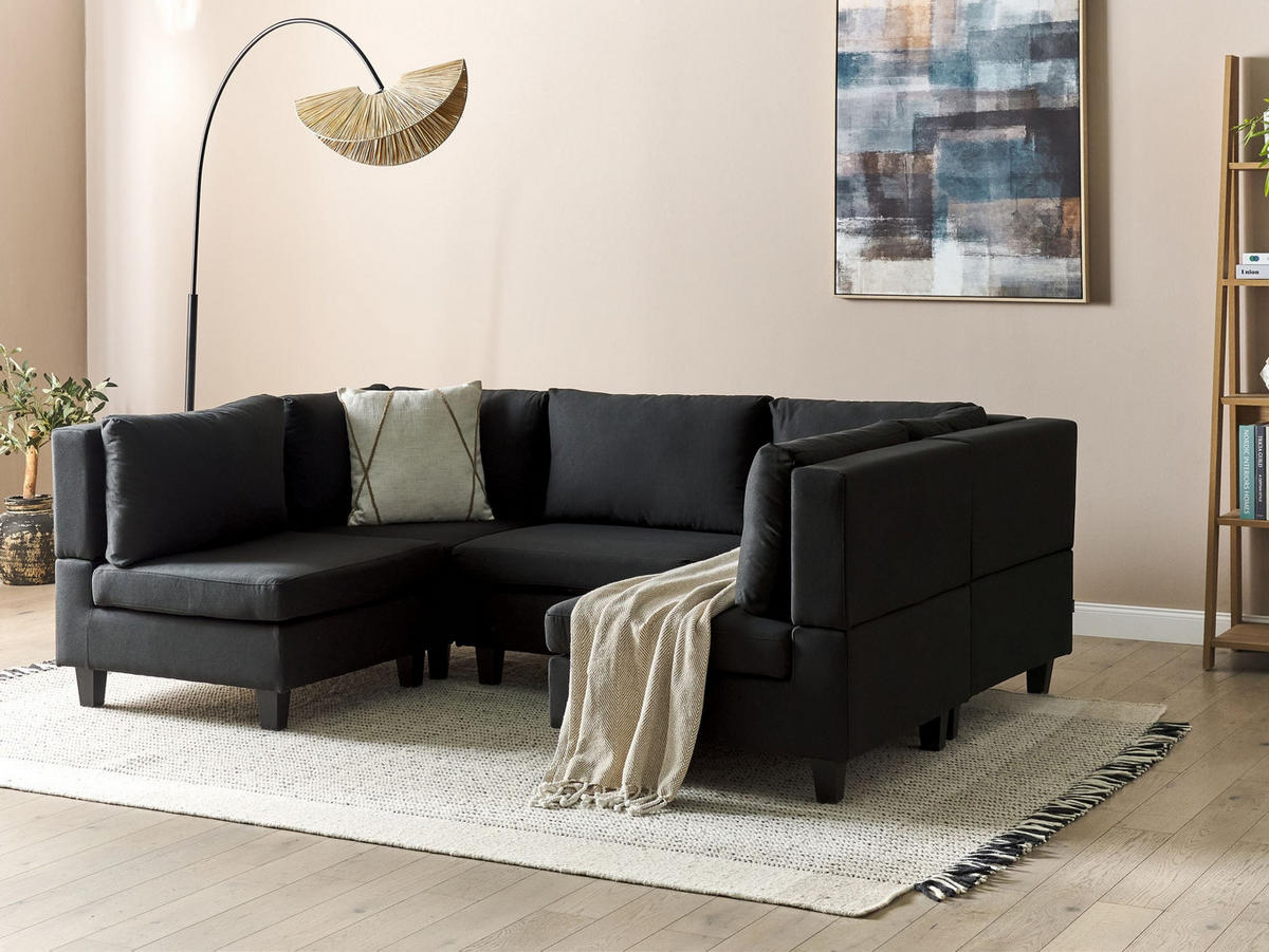 MODULÁRNÍ POHOVKA 5-místná Tvar U Černá Látka Unstad - černá, textil (228/72/76cm) - Beliani