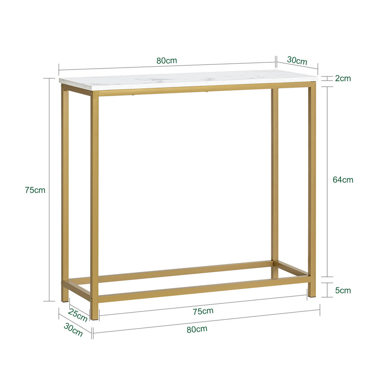 KONSOLENTISCH Golden - Goldfarben, Holzwerkstoff (30/80/75cm) - SoBuy