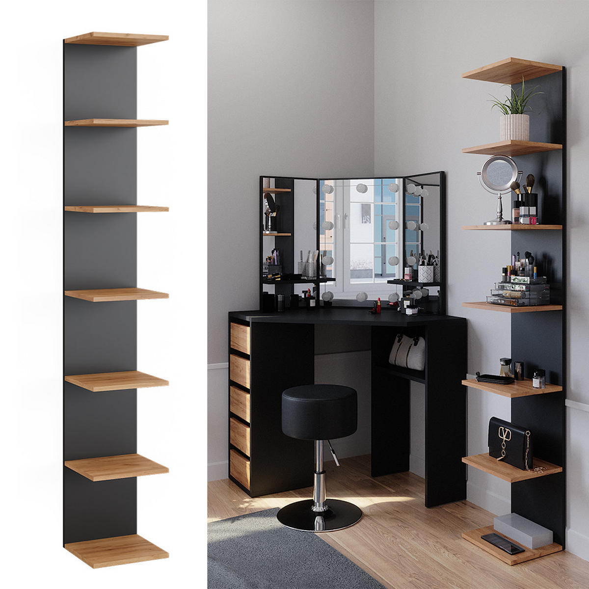 WANDREGAL Paolo Anthrazit 30 x 190 cm - Honigeiche/Anthrazit, Holzwerkstoff (30/190/28cm) - Vicco