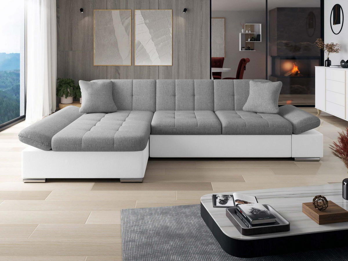 ECKSOFA Malwi, Seite: Links - Weiß/Grau, Holz/Textil (278/161cm) - MIRJAN24