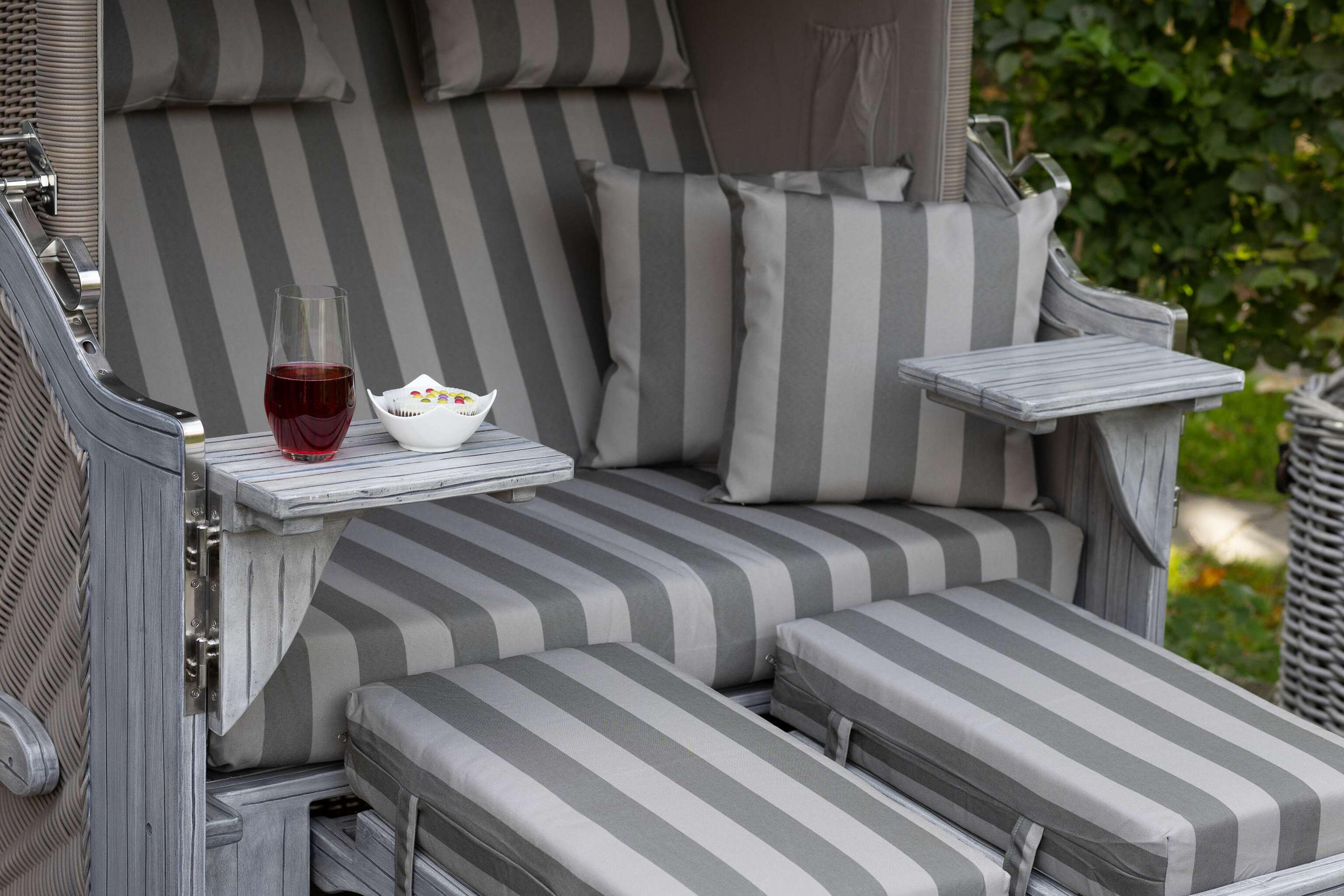 Thumbnail - Mr. Deko Strandkorb, Grau, Metall, Gestreift, Füllung: Schaumstoff,Schaumstoff,Schaumstoff,Schaumstoff, rechteckig,Recht...