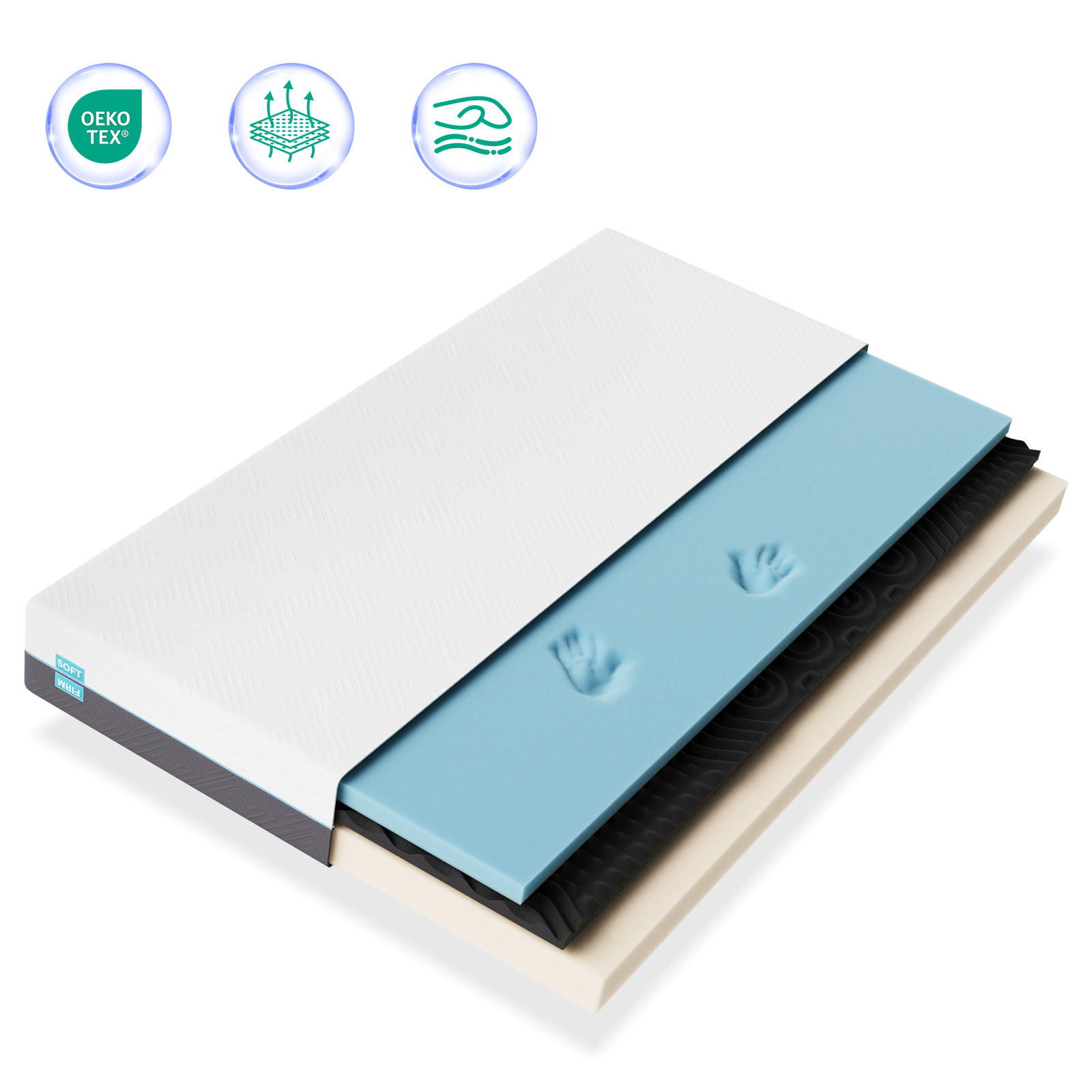 KALTSCHAUMMATRATZE H3/H4, 21cm, mit Memoryschaum - Weiß, Textil (140/200cm) - CHICASA