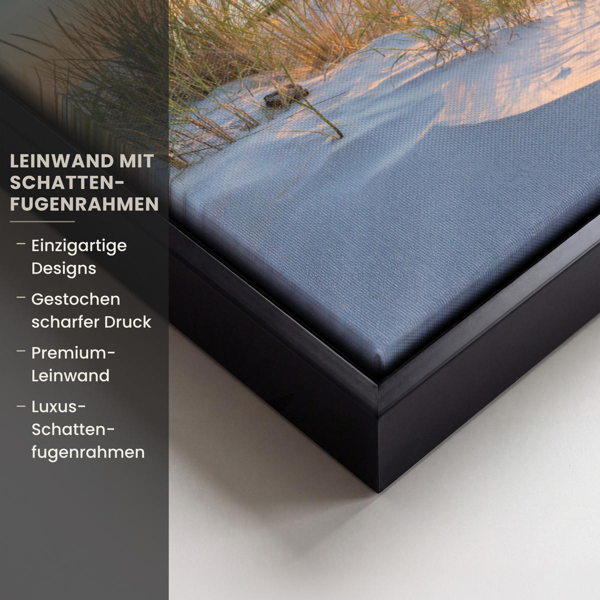 LEINWAND Bilder mit Rahmen - Strand - Sonne - Düne - Gras - Sand - Horizont - 30x20 - Hellblau, Textil (30/20cm) - MuchoWow