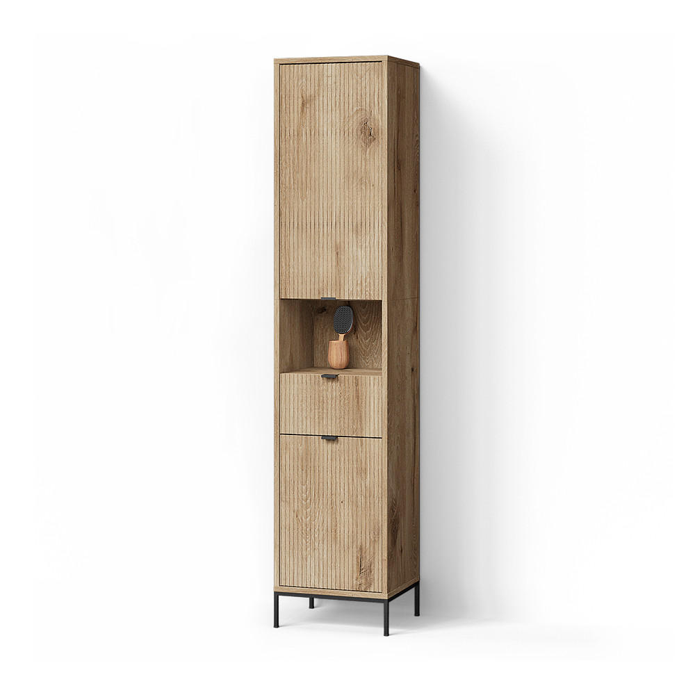 BADSCHRANK ATERNO Viking Oak 40 x 190 cm mit Tür und Schublade - Eiche Wotan, Holzwerkstoff (40/190/35cm) - Livinity®