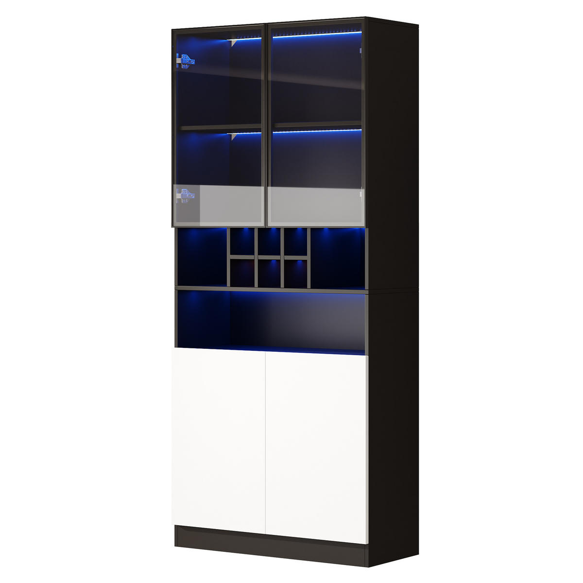VITRINE 80x30x180 cm mit LED und 2 Glastüren - Schwarz, Holzwerkstoff (80/180/30cm) - FLIEKS