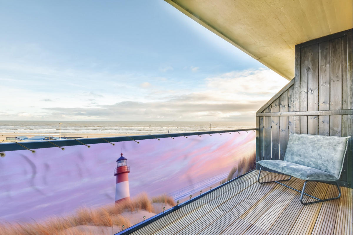 BALKON-SICHTSCHUTZ Leuchtturm - Dünen - Sonnenuntergang 500x75 cm - Hellrosa, Kunststoff (500/75cm) - MuchoWow
