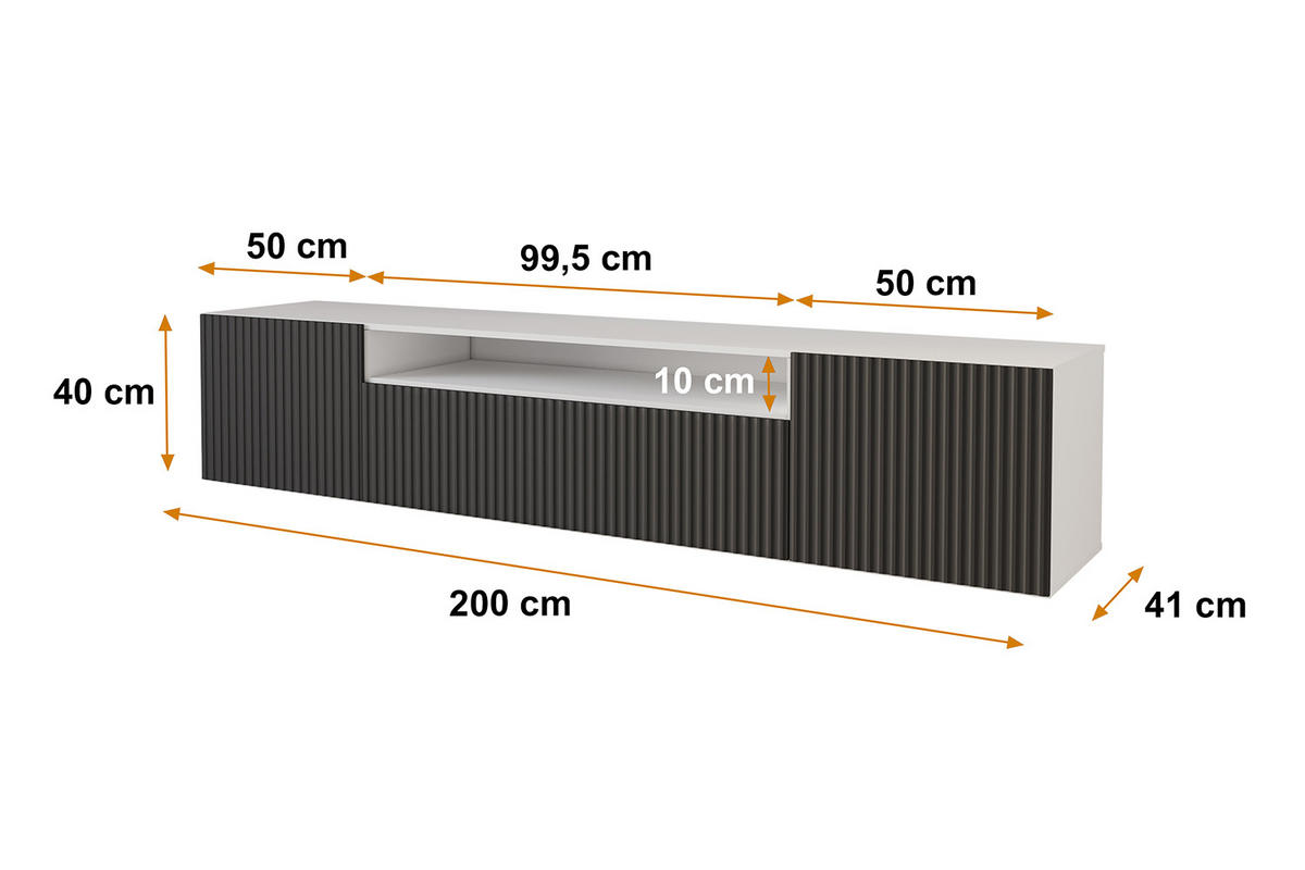 LOWBOARD NOA-2-W 200x40x41 cm - Weiß / Schwarz - Schwarz/Weiß, Holzwerkstoff (200/40/41cm) - ALTDECOR