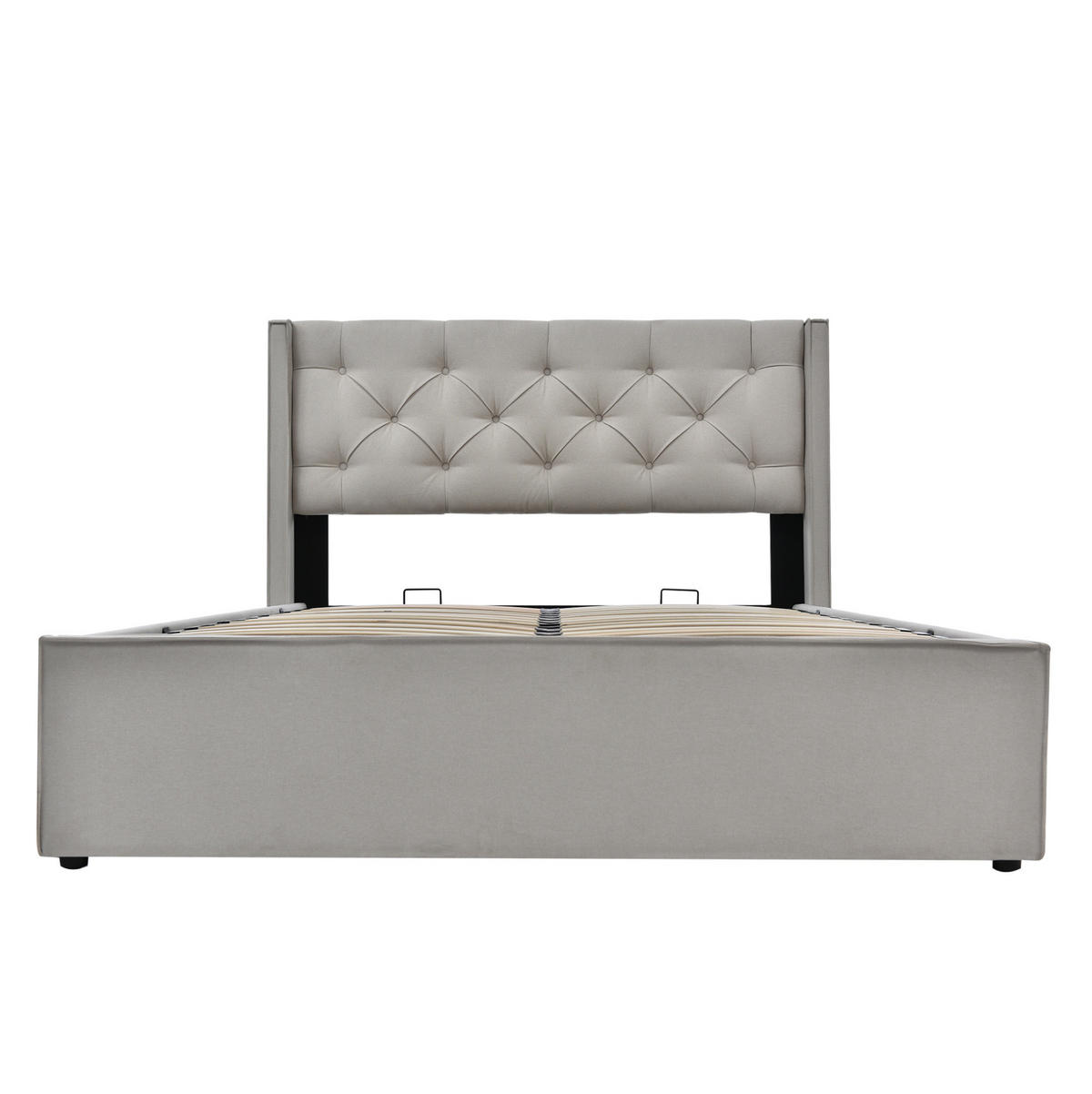 POLSTERBETT mit Bettkasten 160x200 cm Baumwolle Hellgrau - Hellgrau, Metall (160/200cm) - Beauniv