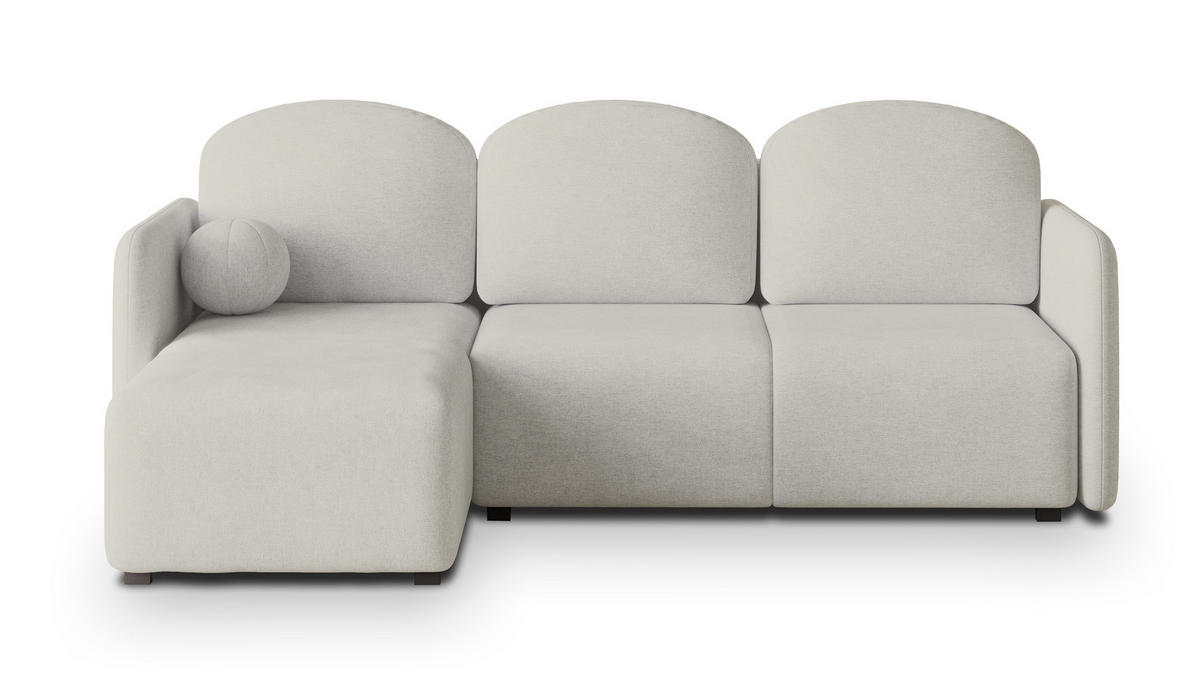 ECKSOFA SUVINO Creme Geflochtener Stoff mit Schlaffunktion - Creme, Holz (230/143cm) - MASSENO