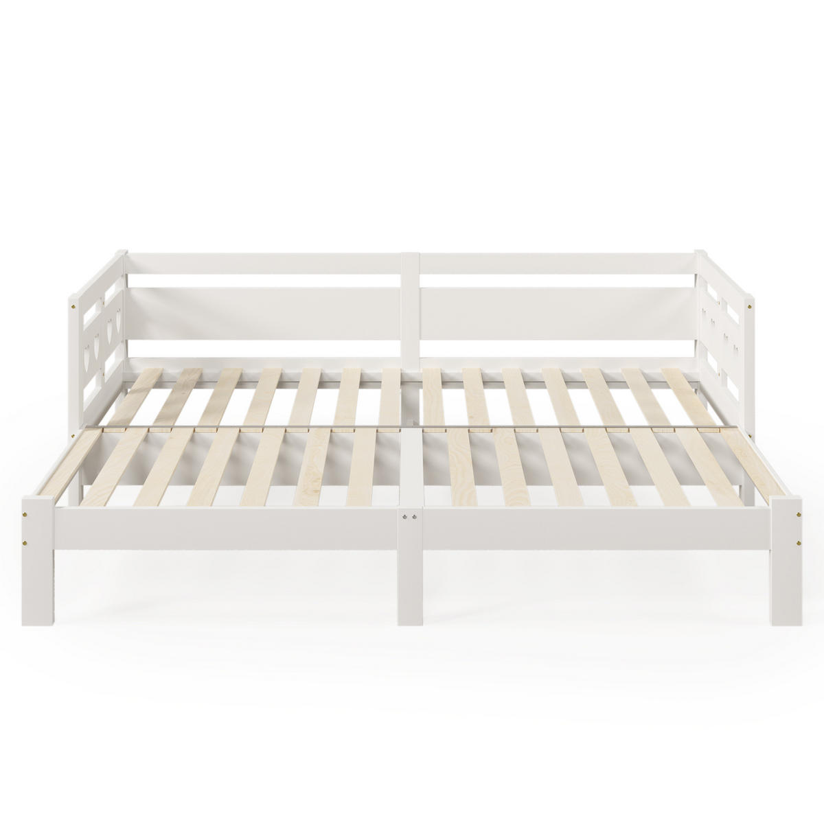 AUSZIEHBETT 90/200 cm mit Herz-Design, Massivholz, Weiß - Weiß, Holzwerkstoff (90/200cm) - Redom