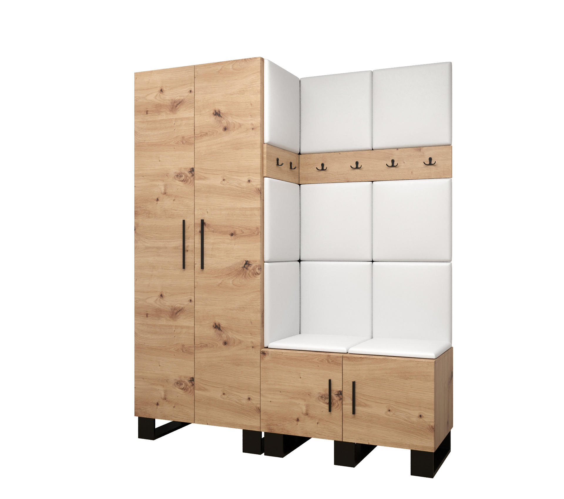 Abiks Möbel Garderoben-Set Eiche Artisan, Weiß 158x196x45.6 cm
