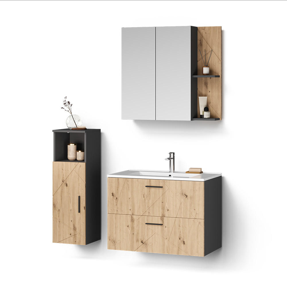 Livinity® KOUPELNOVÝ NÁBYTEK Ronco, Antracit/Řemeslný dub, 4dílná
