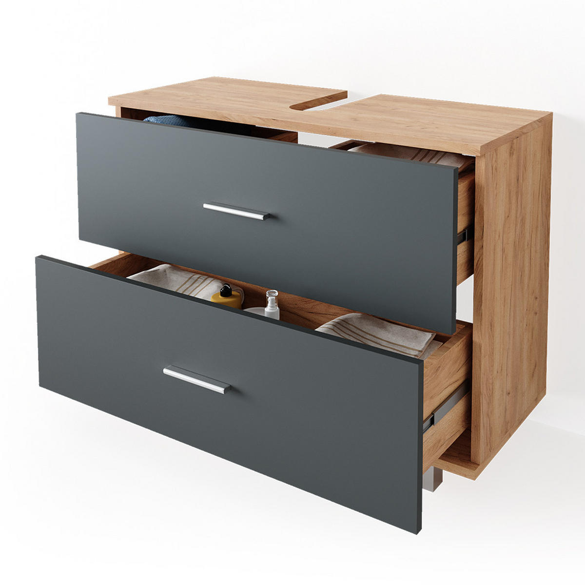 WASCHBECKENUNTERSCHRANK Ilias Anthrazit/Goldkraft Eiche 80 x 60.8 cm - Anthrazit/Eiche Wotan, Holzwerkstoff (80/60.8/33cm) - Vicco