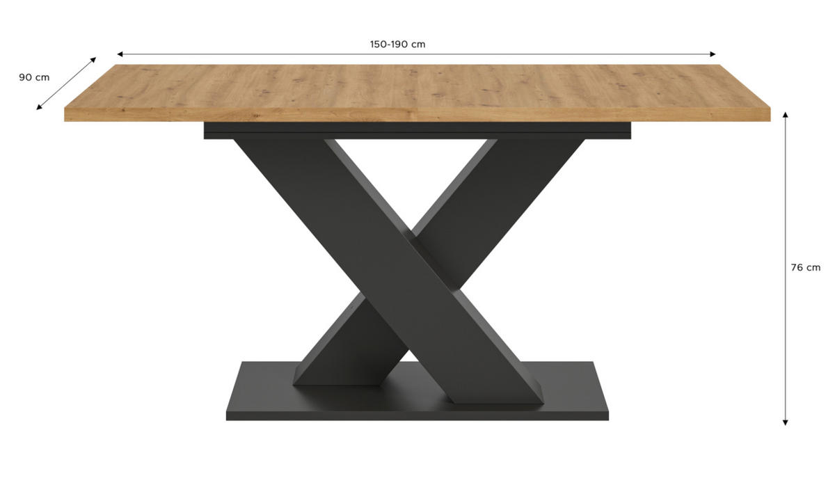 ESSTISCH Eiche, grau 150 - 190 cm, Küchentisch ausziehbar - Eiche Artisan/Grau, Holz/Holzwerkstoff (190/90/76cm) - Inn.Furn
