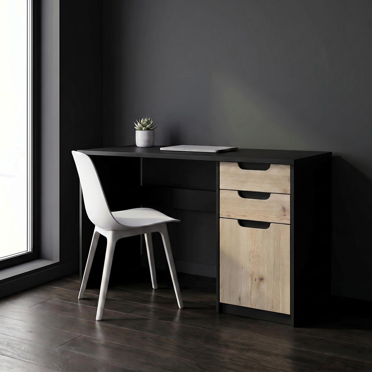 SCHREIBTISCH Logan Fronten in Eiche Nordic - Silbereichenfarben, Holzwerkstoff (60/129/76cm) - Vladon