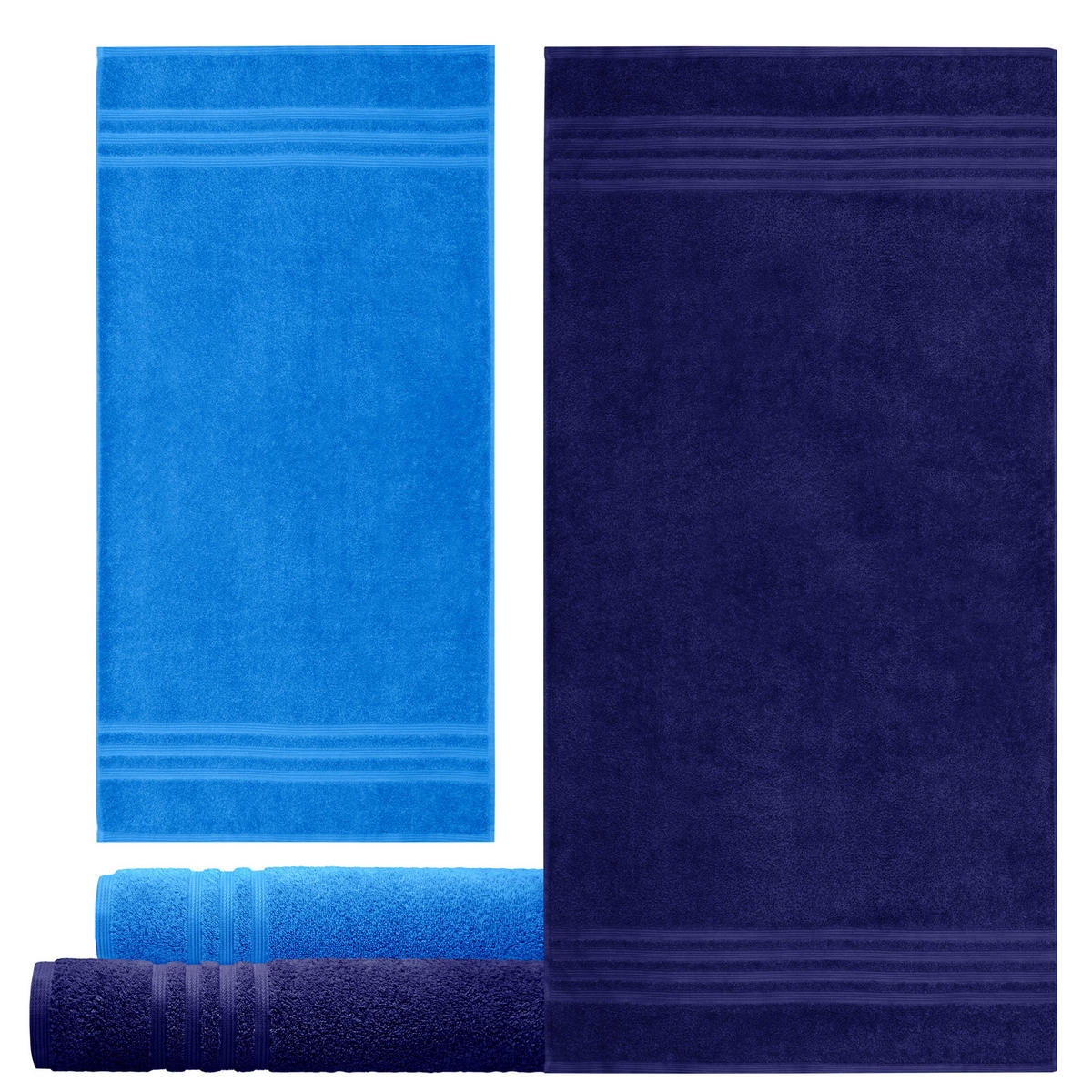 HANDTUCH Set London 8-teilig, 2x Duschtuch 70x140 + 2x Handtuch 50x100 + 2x Gästetuch 30x50 + 2x Waschlappen 30x30 Capri - Marine - Blau/Hellblau, Textil (70/140cm) - Lashuma