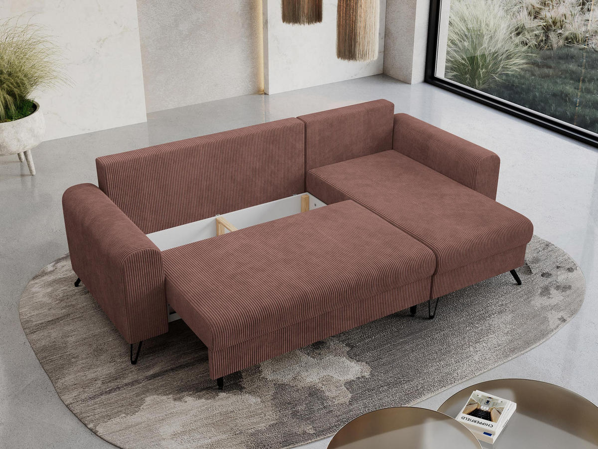 ECKSOFA Hugo Cord Braun - Schwarz/Braun, Textil/Metall (242/140cm) - MKS