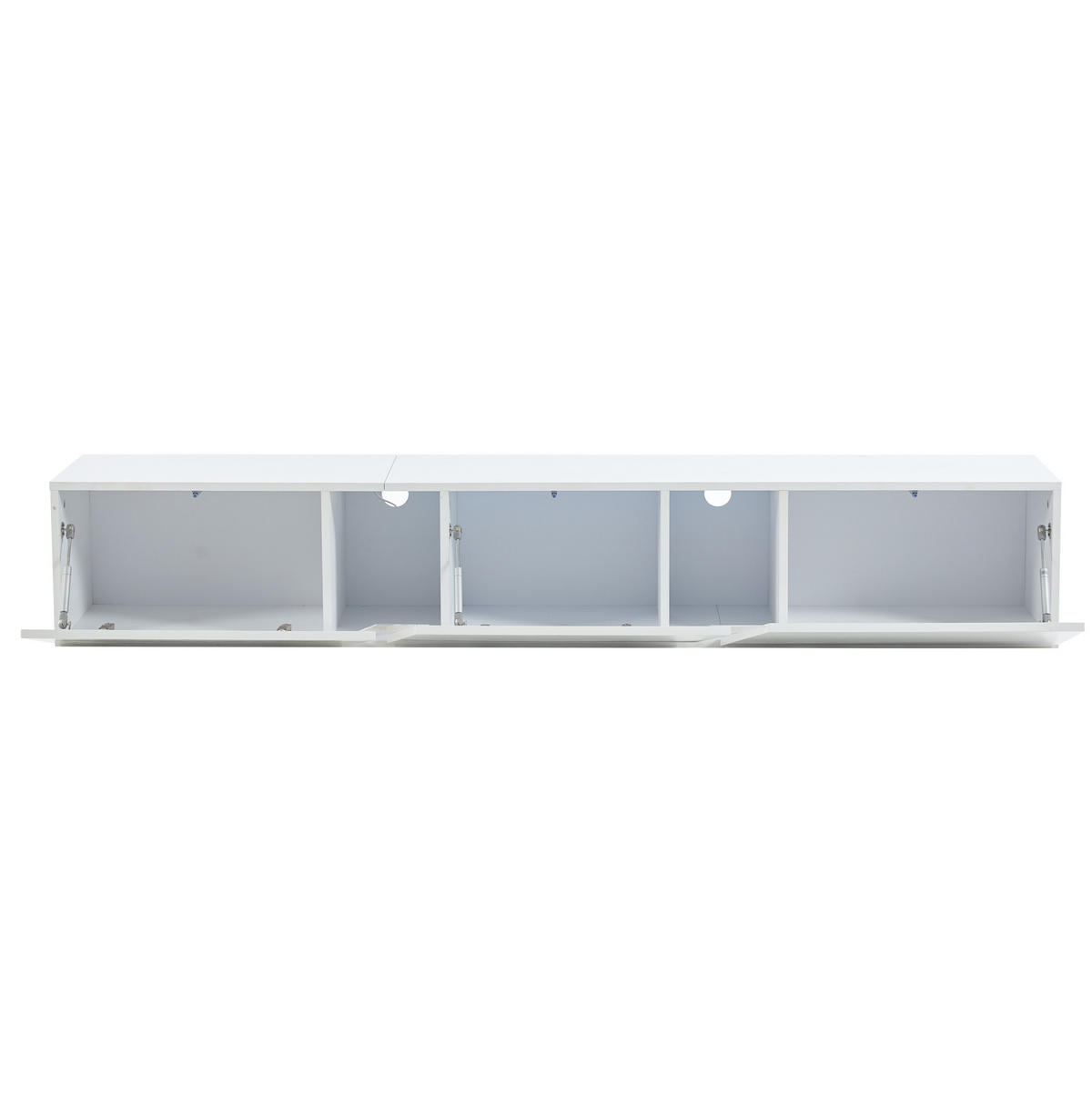 TV-LOWBOARD aus Spanplatte 180x35x30 cm Weiß mit LED-Beleuchtung, Wandmontage und 3 Klapptüren - Weiß, Holzwerkstoff (180/30/35cm) - Modfu