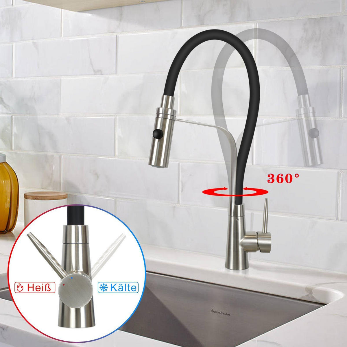 KÜCHENARMATUR Ulrike - Schwarz, Metall (6/47/18cm) - Nettlife