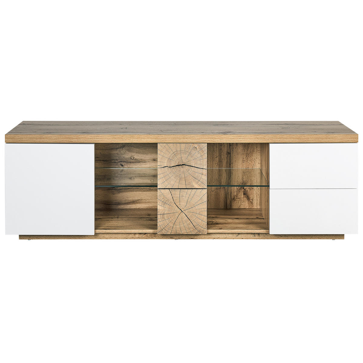 TV-MÖBEL Hellbraun, Weiß FARADA 40/160/52 cm - Hellbraun, Holzwerkstoff (160/52/40cm) - Beliani