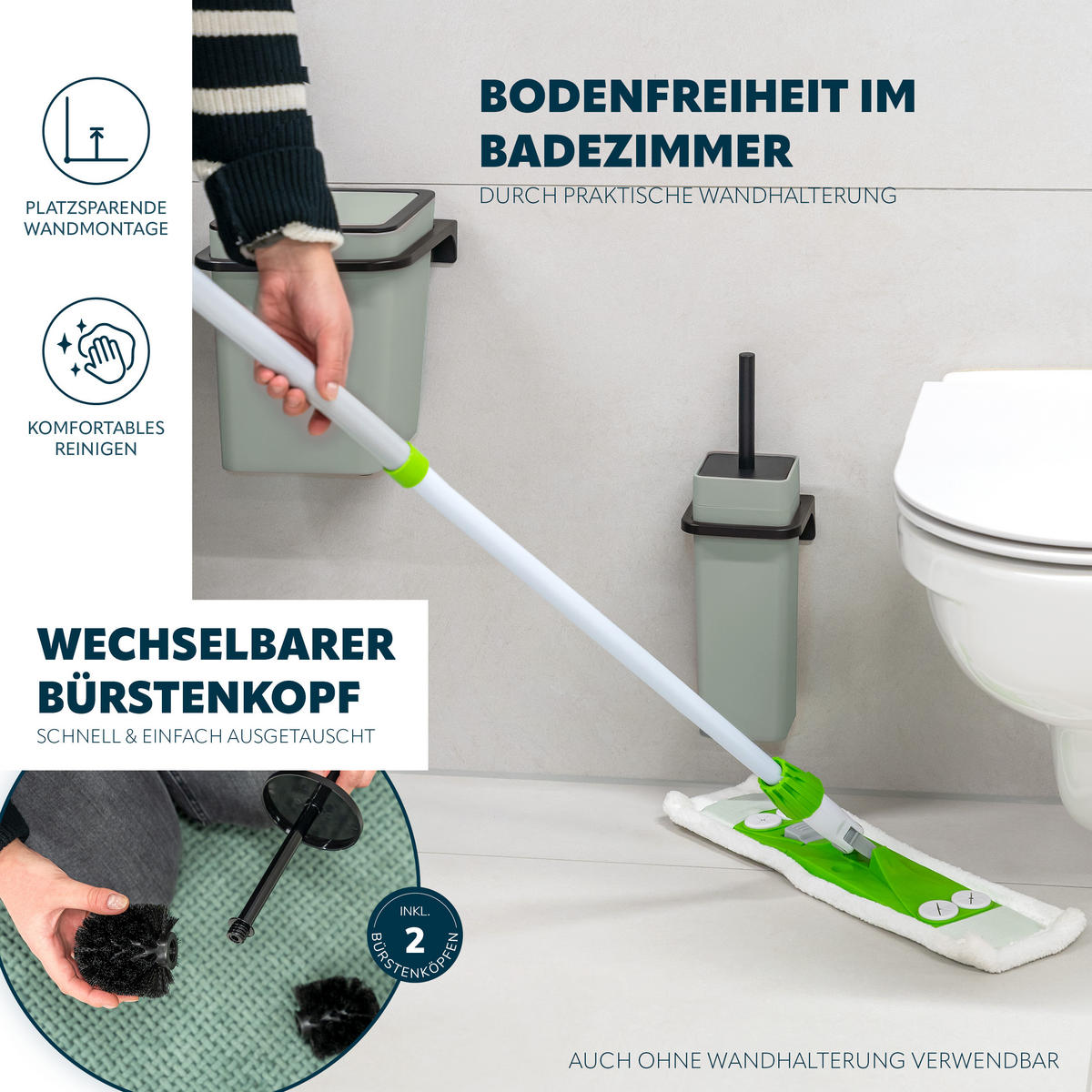 BAD-ACCESSOIRES-SET (4er-Set) SAVONA, Soft-Touch, salbeigrün - Salbeigrün, Kunststoff (19/24.5/19cm) - bremermann
