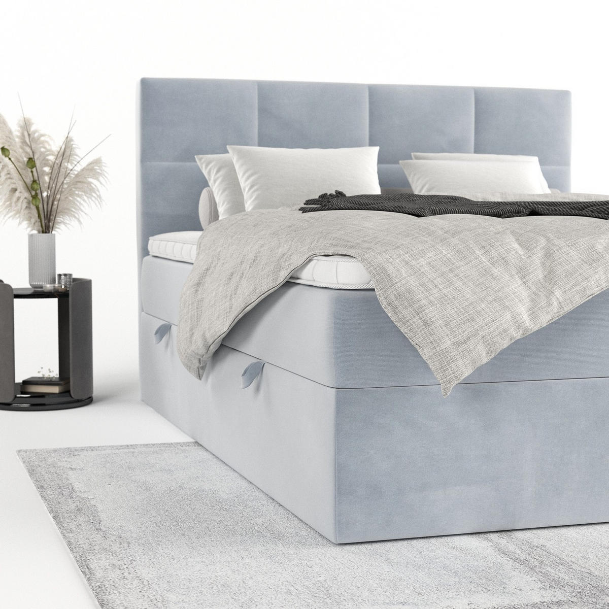 BOXBETT Oris 180/200 cm Hellgrau im Paros Stoff - Hellgrau/Schwarz, Holz/Holzwerkstoff (180/200cm) - AltaBeds