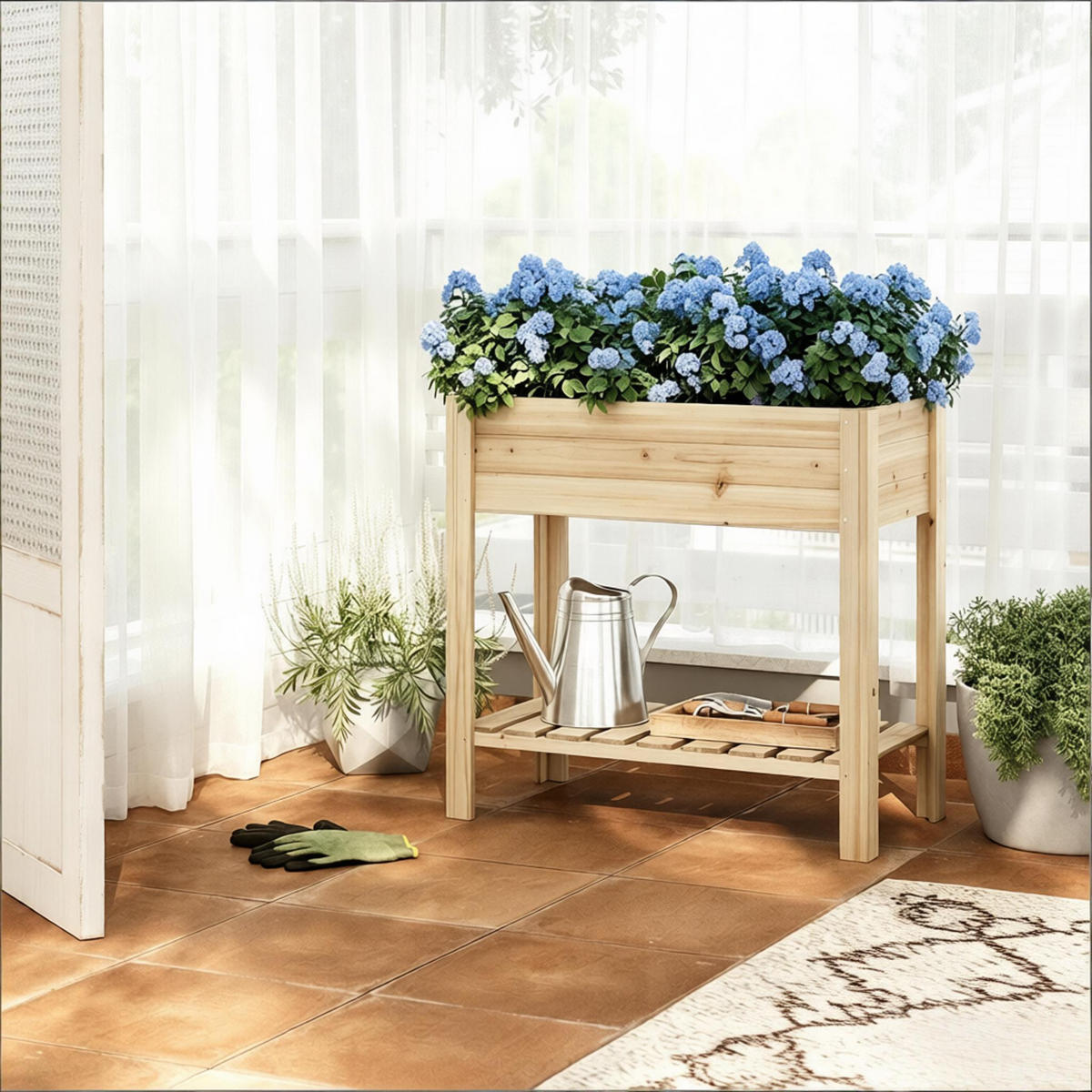 HOCHBEET 80/40/75 cm Holzfarbe mit Lageregal - Naturfarben, Holz/Metall (40/75/80cm) - Oxeza