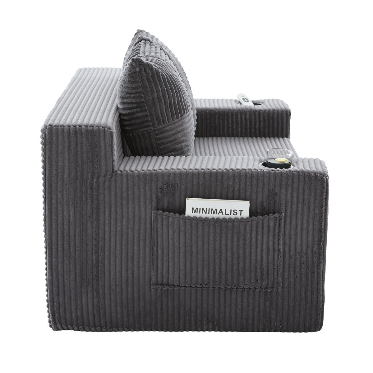 SCHLAFSOFA 2-in-1 mit Hocker, 2 Kissen und Becherhalter, DE-42913, Grau - Grau, Textil (133/64/87cm) - ComfortXL