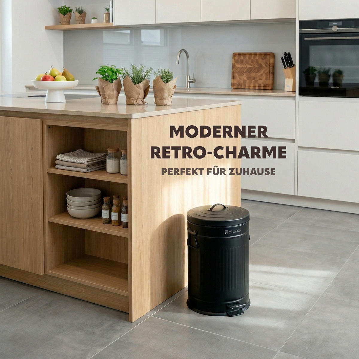 ABFALLEIMER Treteimer VINTAGE, 20 Liter, aus Metall, schwarz - Schwarz, Metall (30.5/47.5/38cm) - eluno