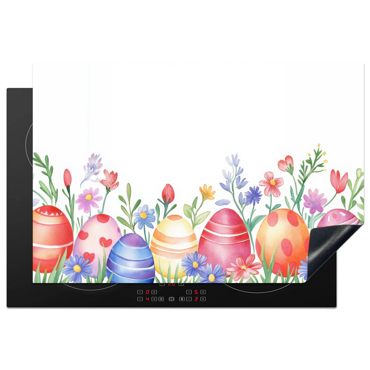 HERDABDECKPLATTE Blumengarten - Bunt - Eier Ceranfeldabdeckung 78x52 cm - Weiß, Kunststoff (78/52/0.2cm) - MuchoWow