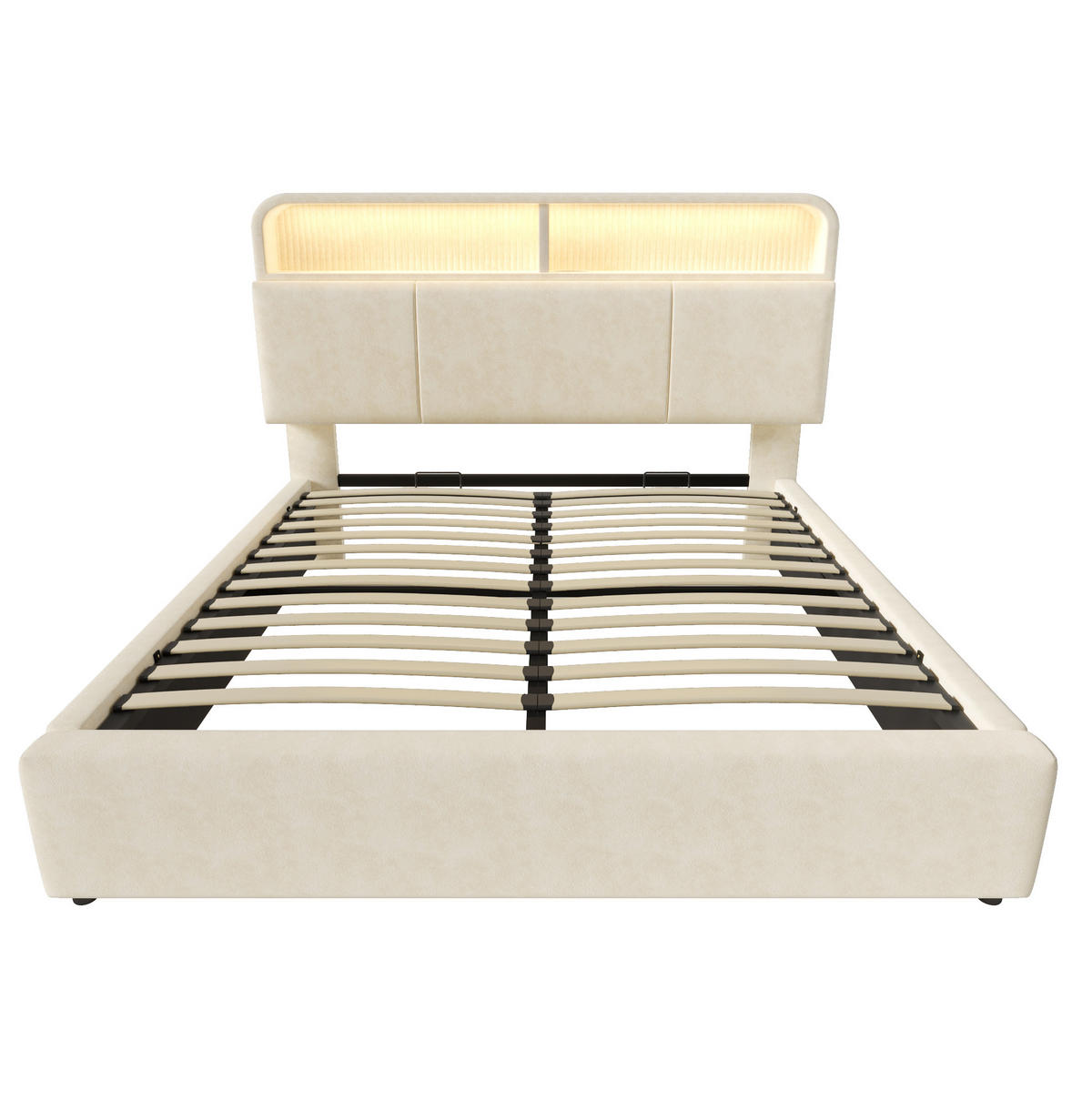 POLSTERBETT mit Stauraum 180x200 cm Samt Beige mit LED & USB - Beige, Metall (180/200cm) - Meubliv